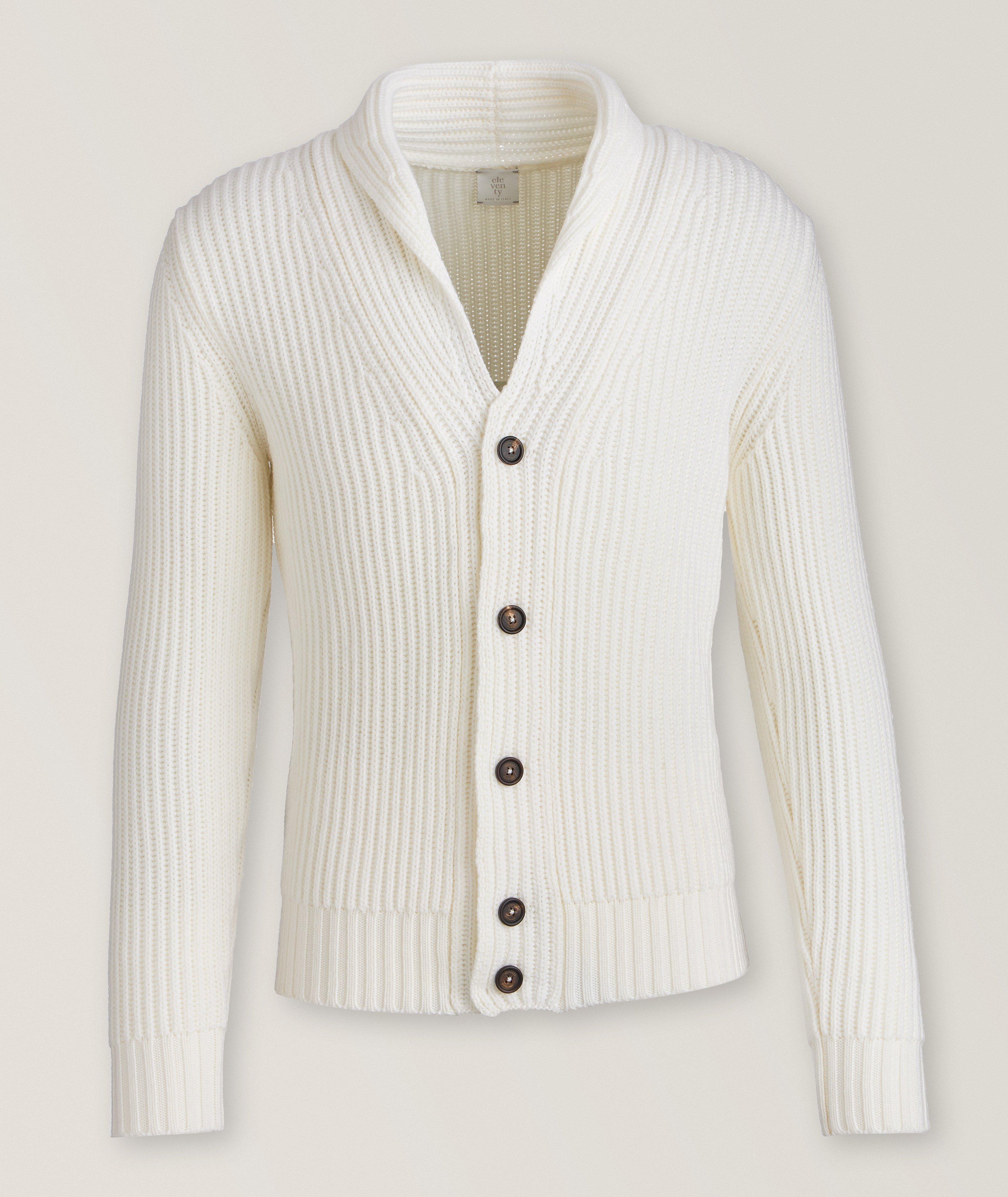 Eleventy Cardigan En Tricot Côtelé De Laine En Blanc , Taille Homme TG