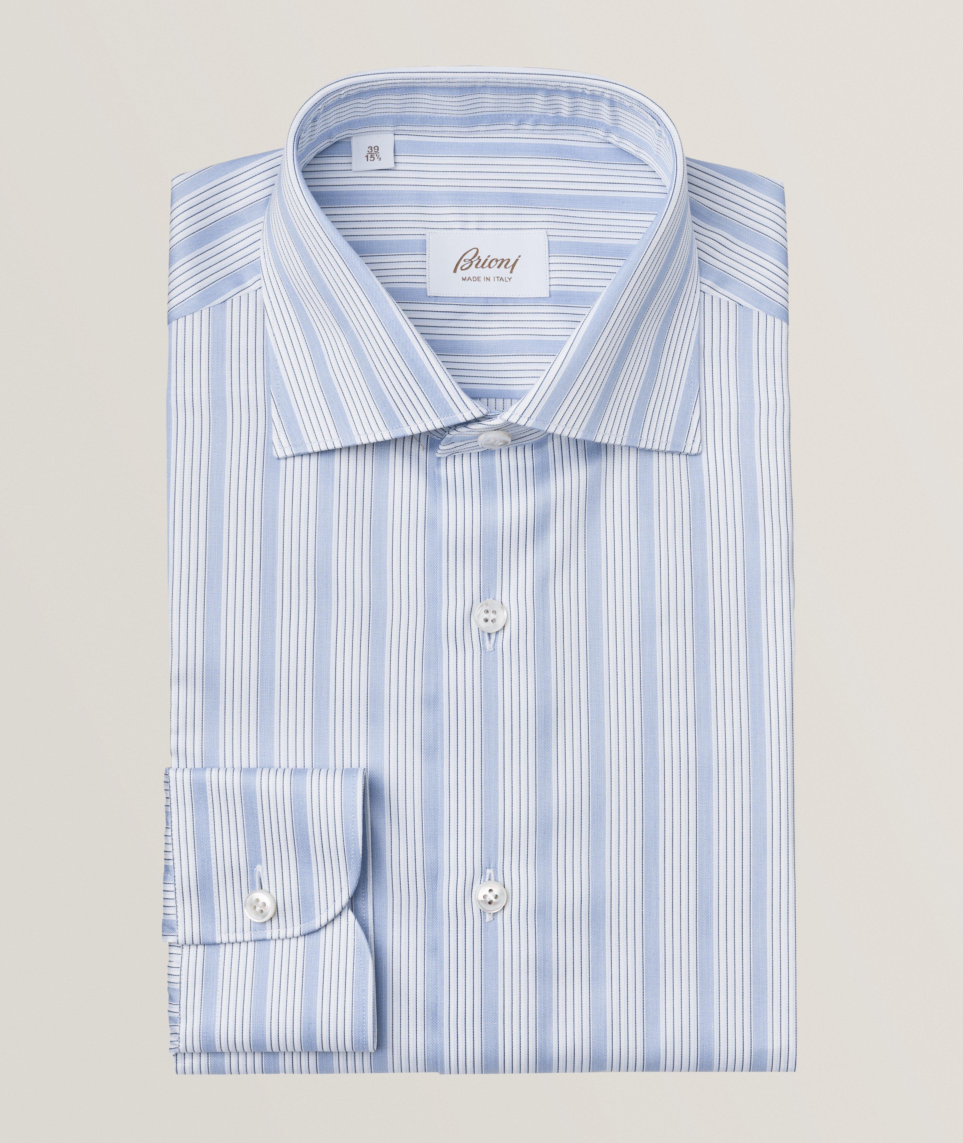 Brioni Chemise Habillée William En Coton À Rayures En Bleu , Taille Homme 16