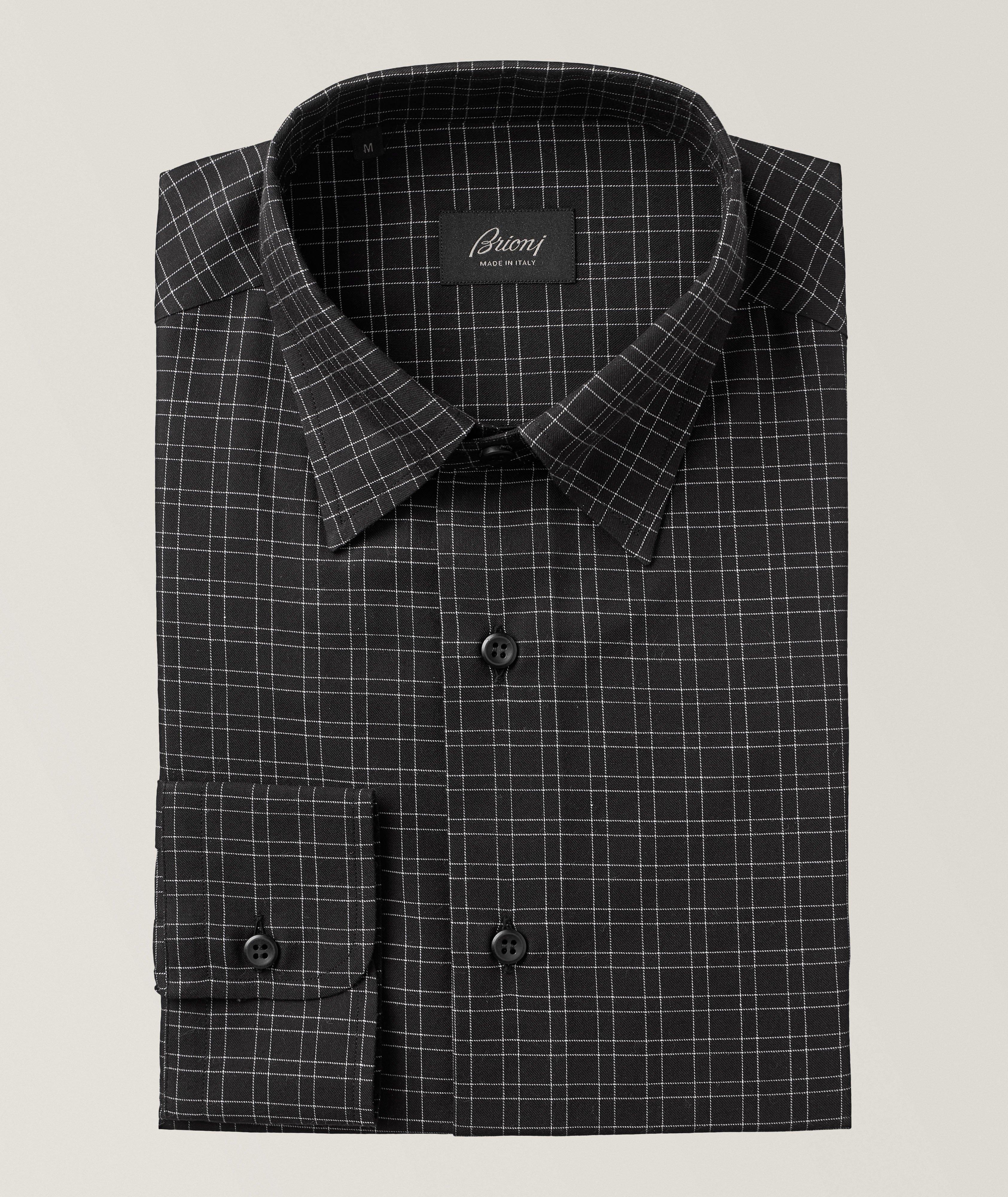 Brioni Chemise En Coton Et En Cachemire À Motif Quadrillé En Noir , Taille Homme TG