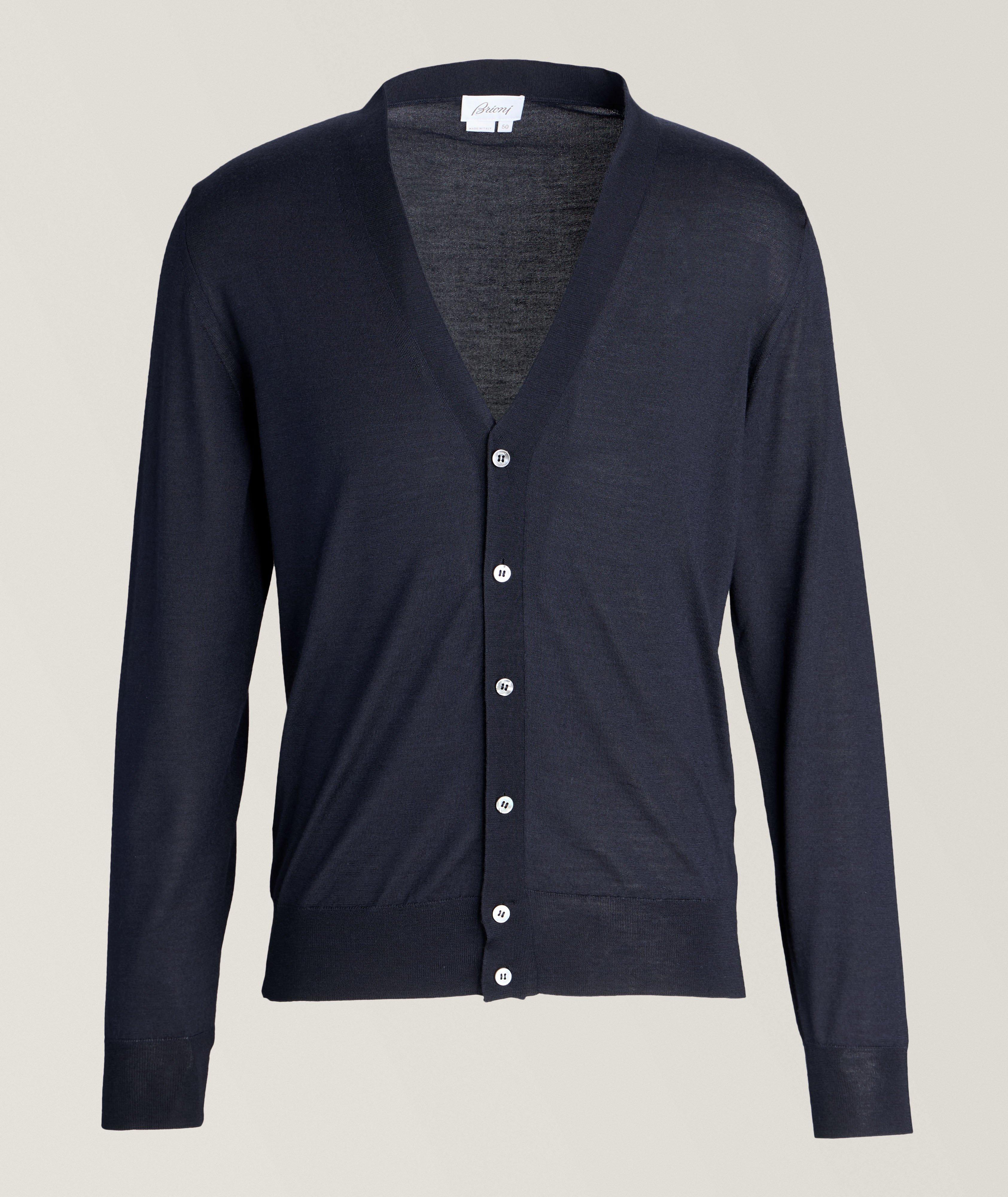 Brioni Cardigan En Laine Vierge, En Soie Et En Cachemire En Bleu , Taille Homme Petit