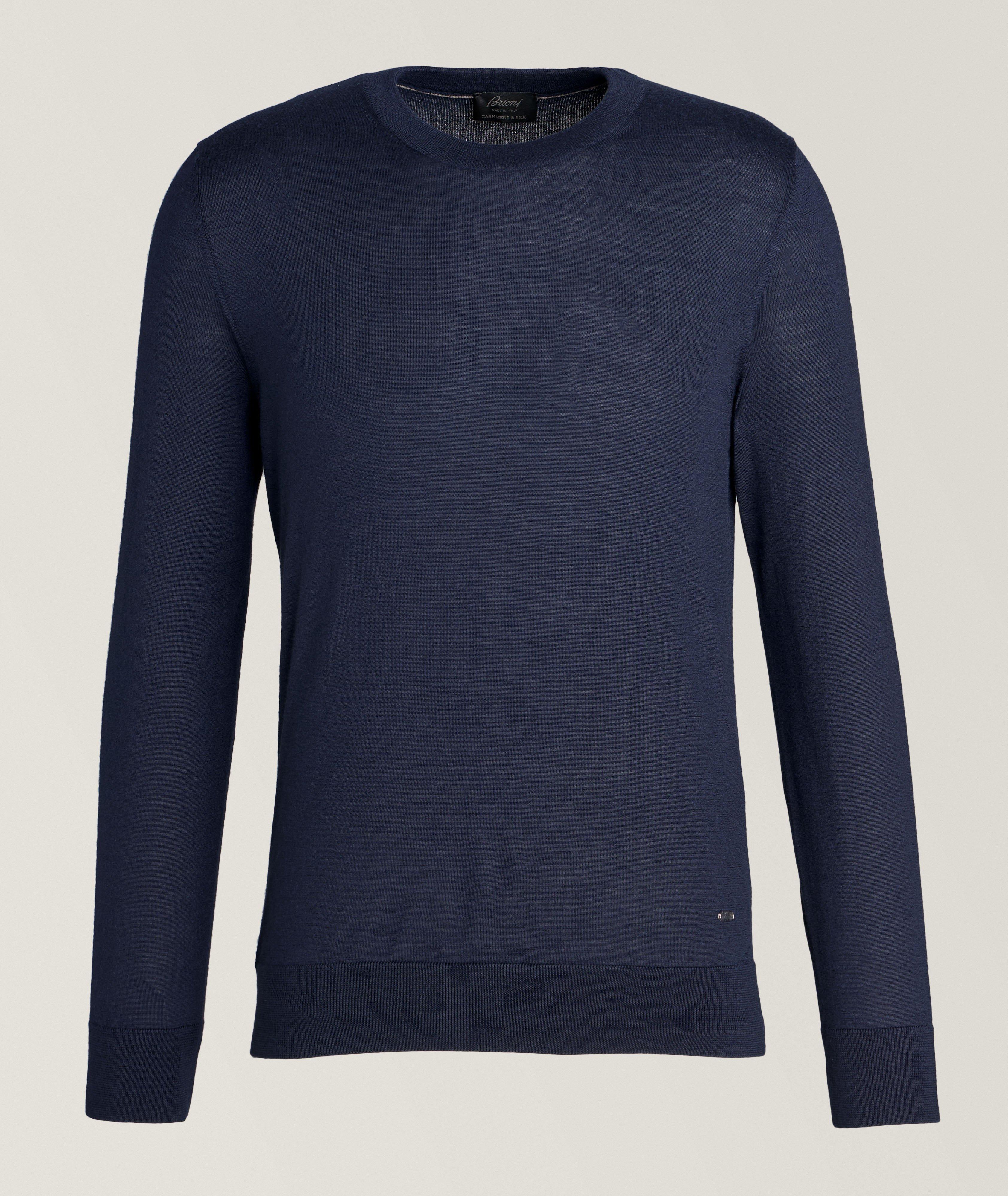 Brioni Pull Girocollo En Cachemire Et En Soie En Bleu , Taille Homme Moyen