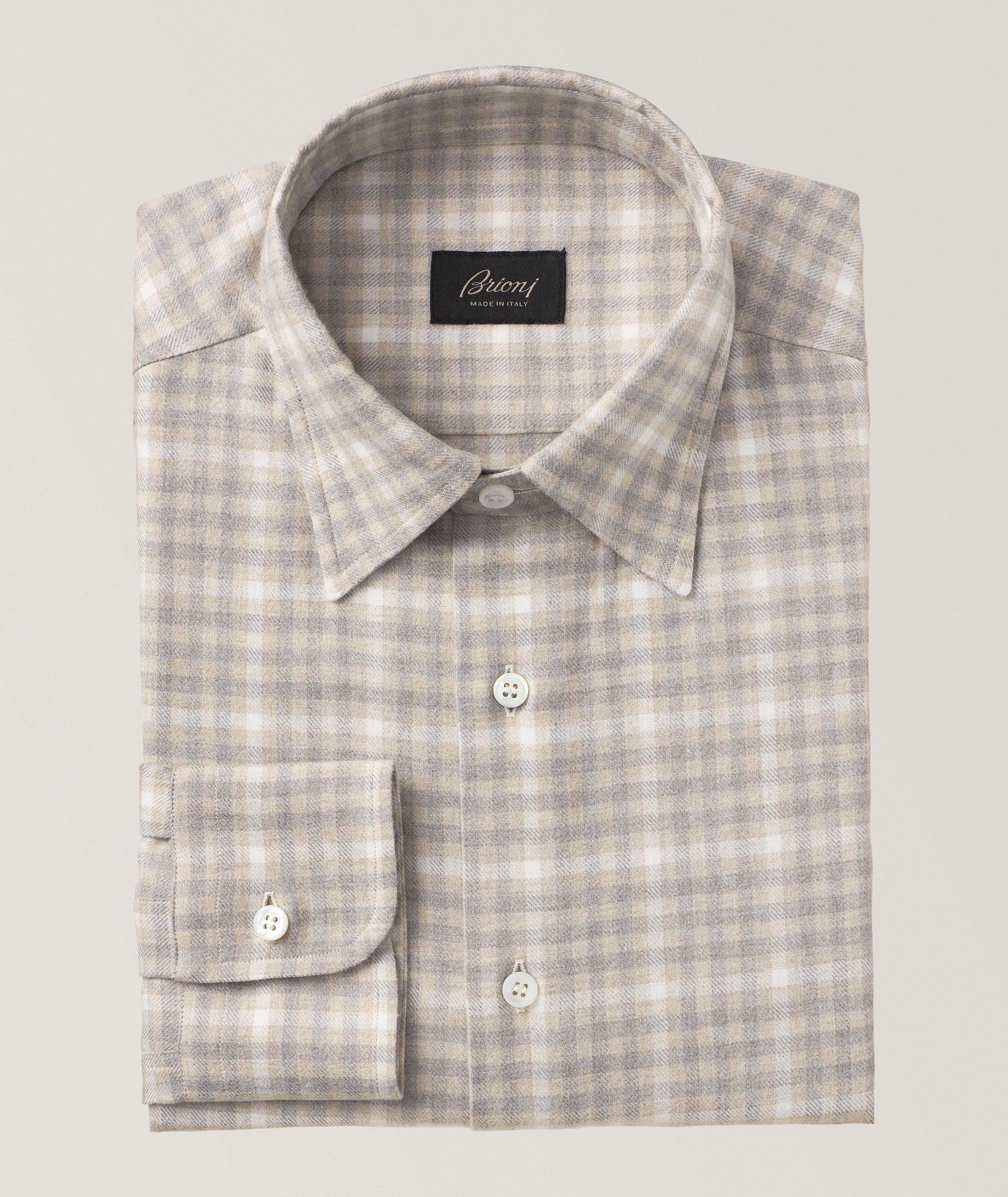 Brioni Chemise Décontractée En Flanelle De Coton En Beige , Taille Homme Petit