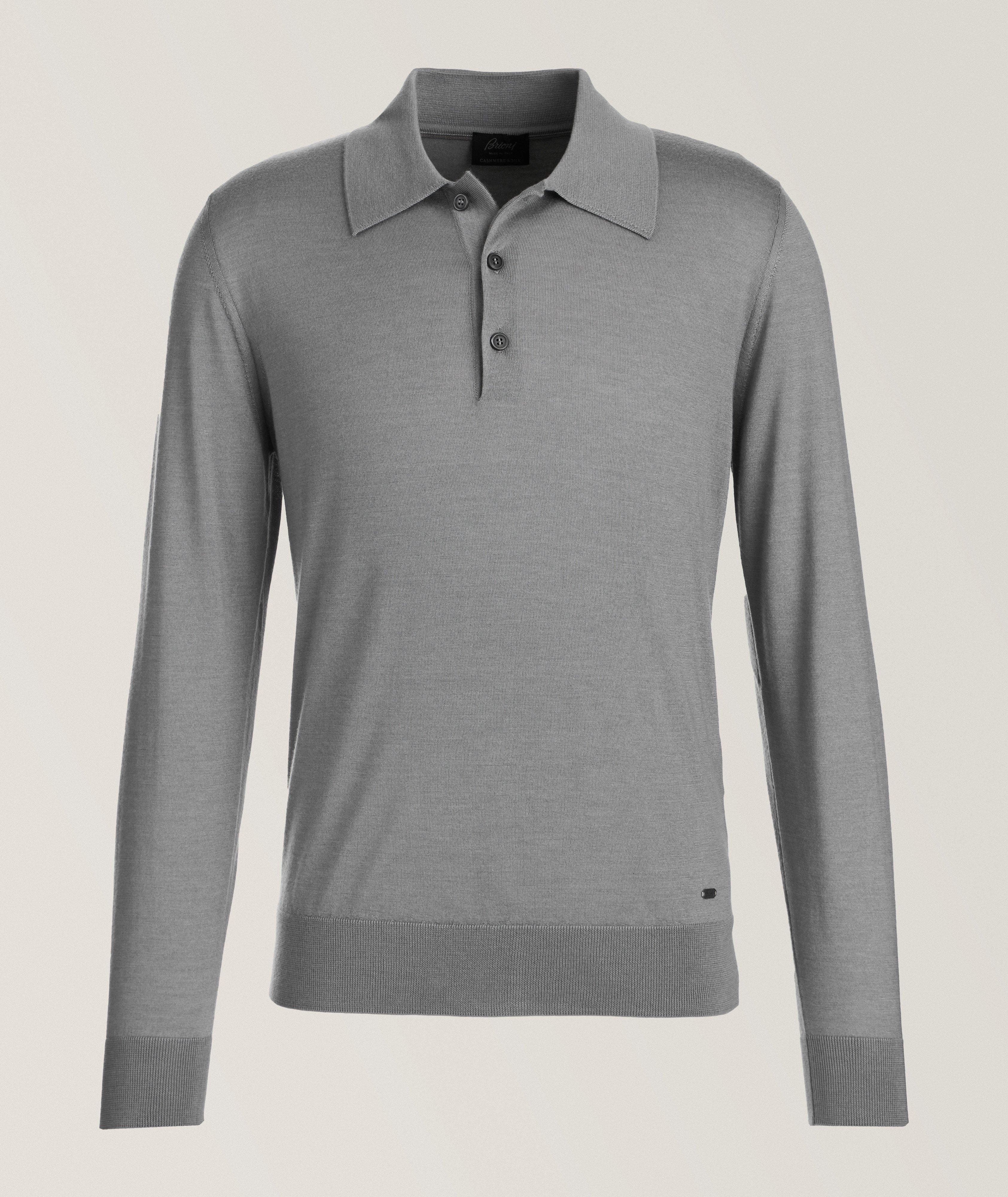 Brioni Mélange Cashmere-Silk Polo En Gris , Taille Homme Moyen