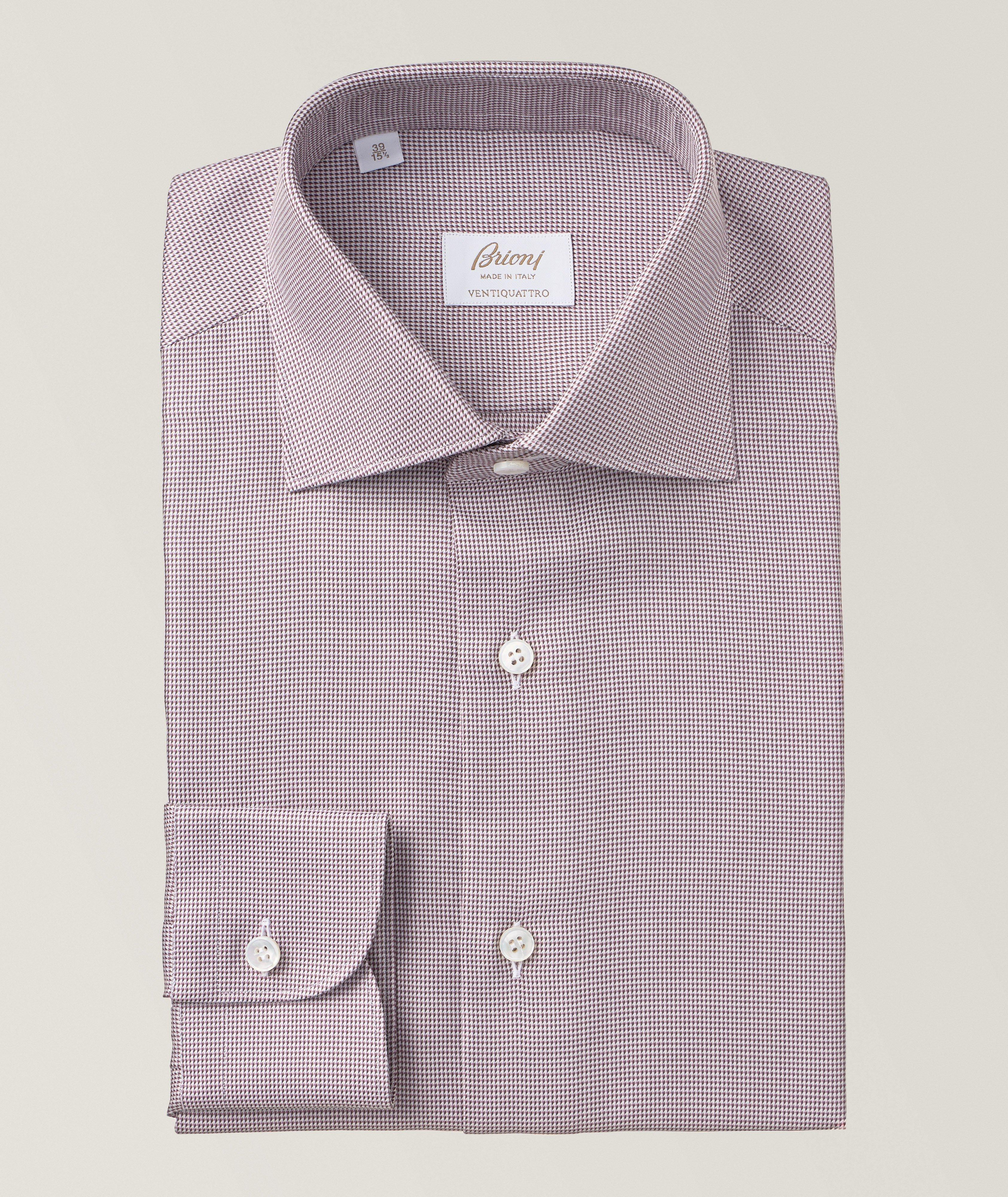 Brioni Chemise William À Petit Pied-De-Poule En Rose , Taille Homme 16.5