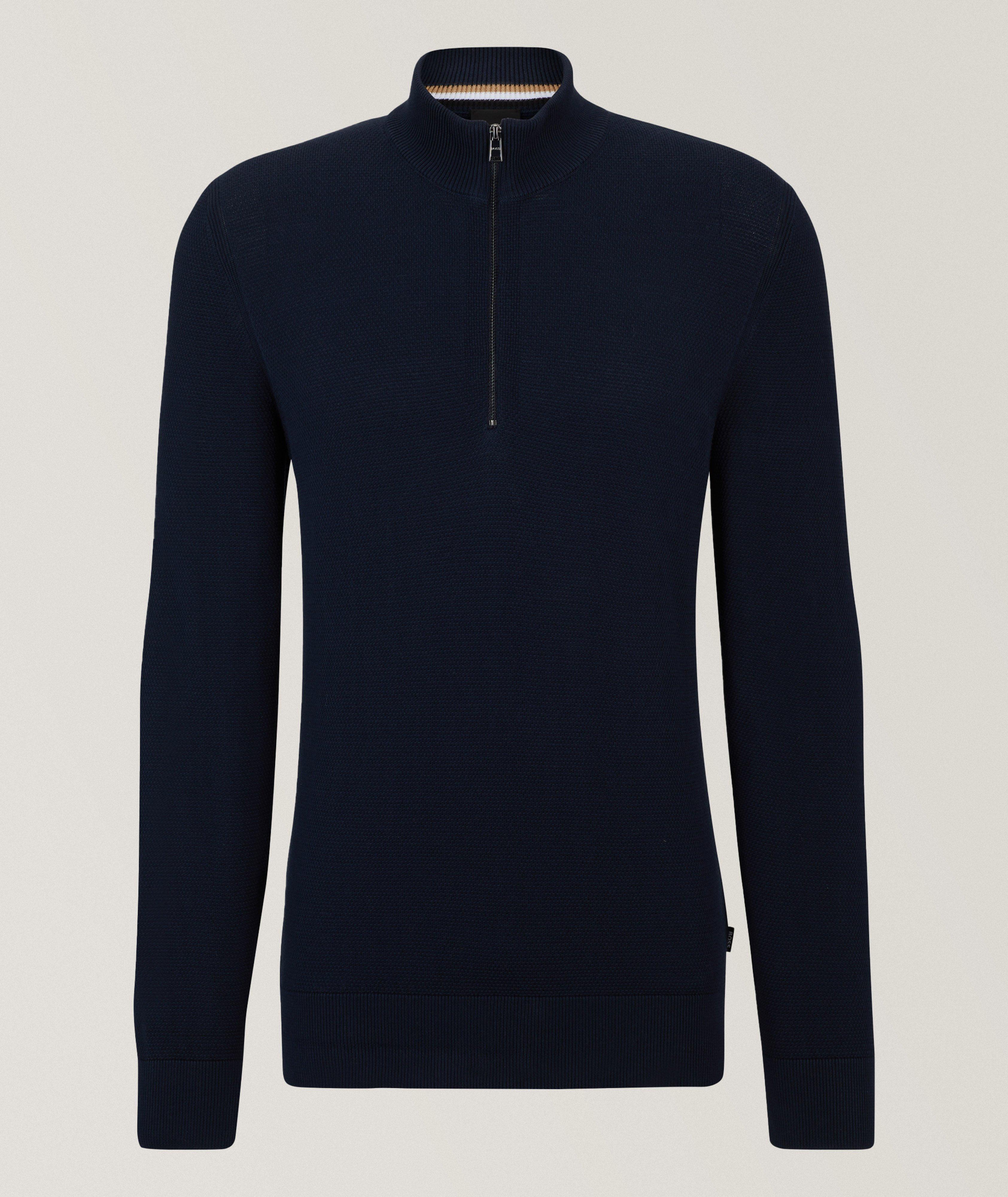 BOSS Pull Ebrando En Coton À Glissière Partielle En Bleu , Taille Homme Grand