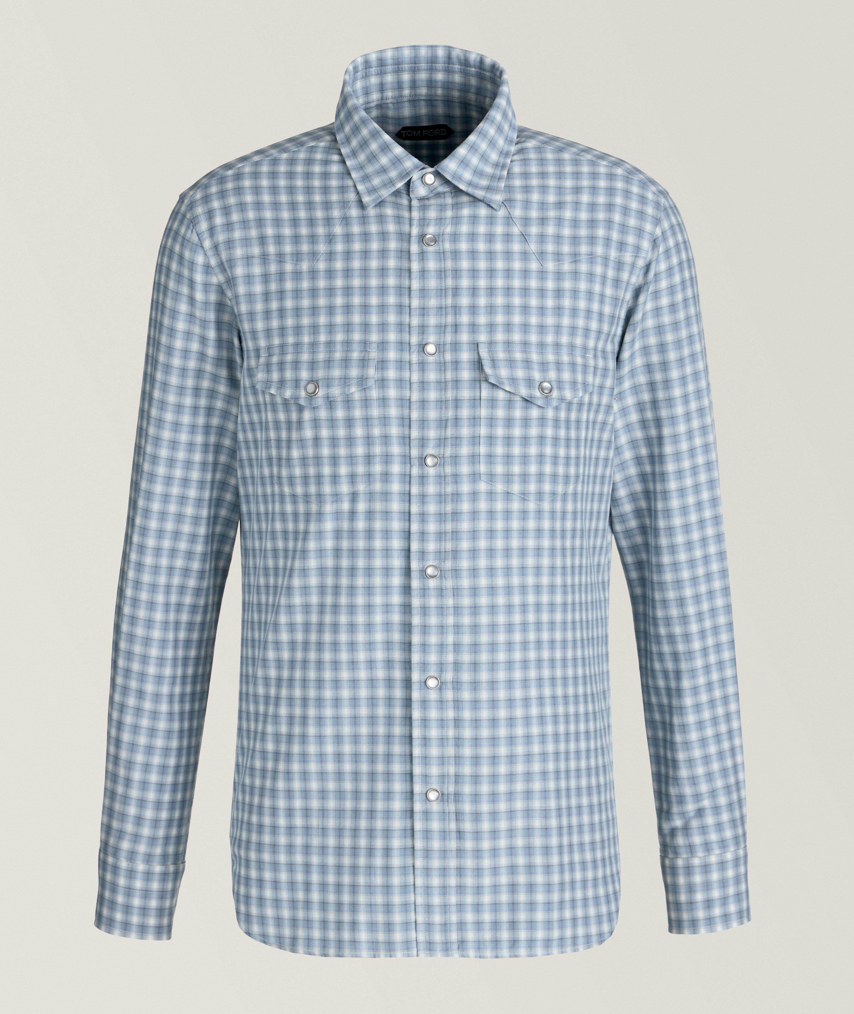 Tom Ford Chemise De Style Western En Coton À Carreaux Vichy En Bleu , Taille Homme Grand