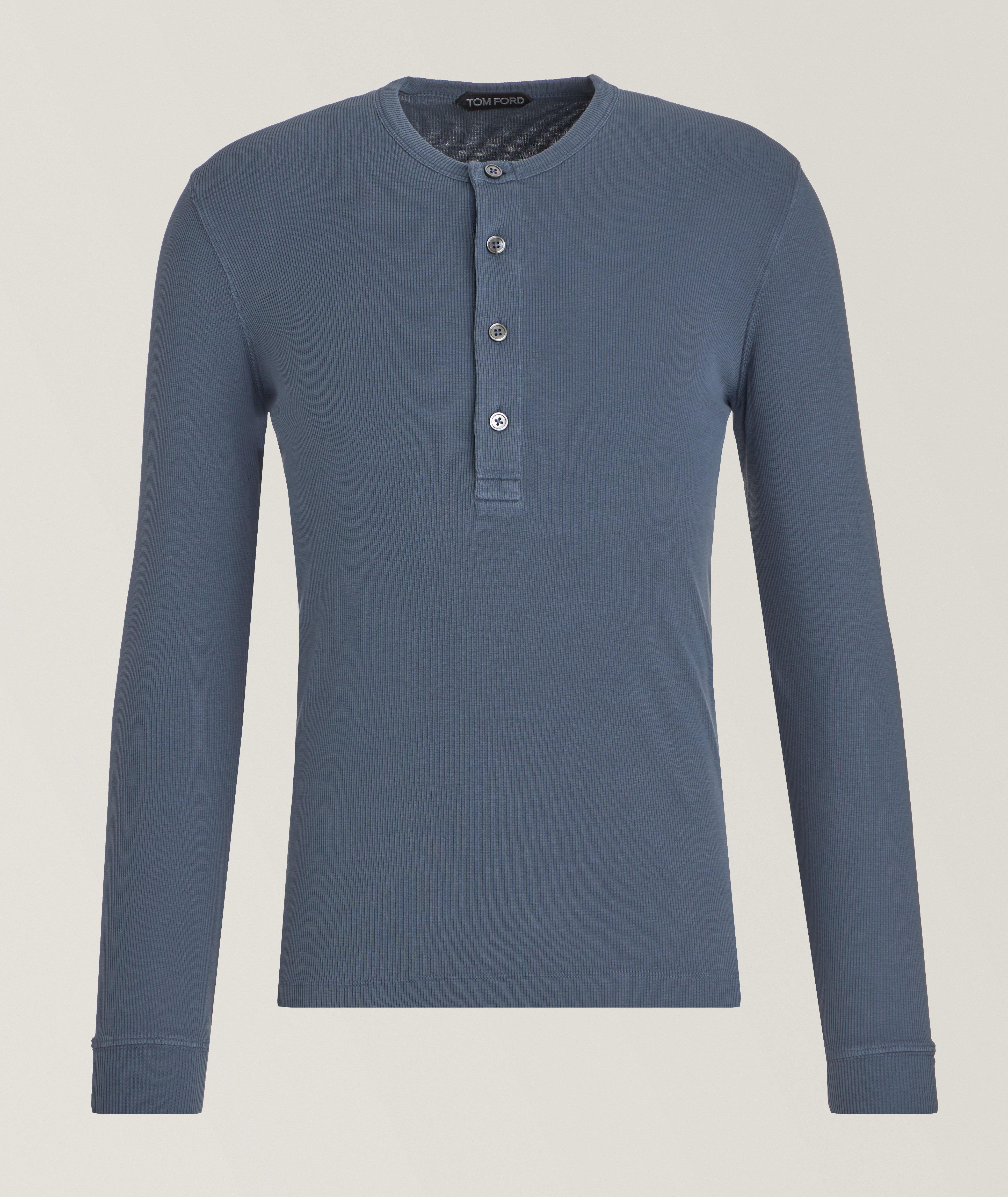 Stretch-Cotton Rib Knit Henley image 0