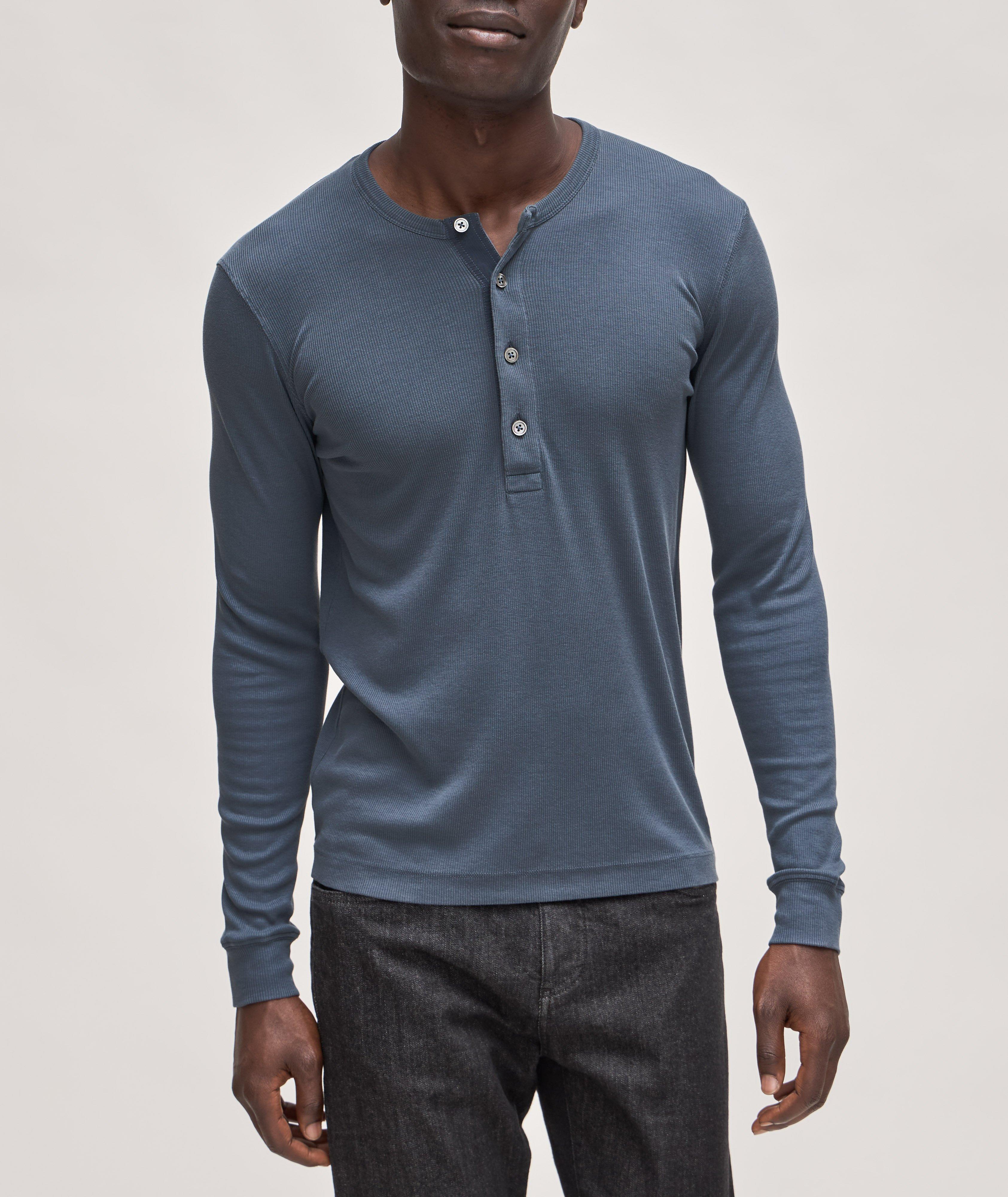 Stretch-Cotton Rib Knit Henley image 1