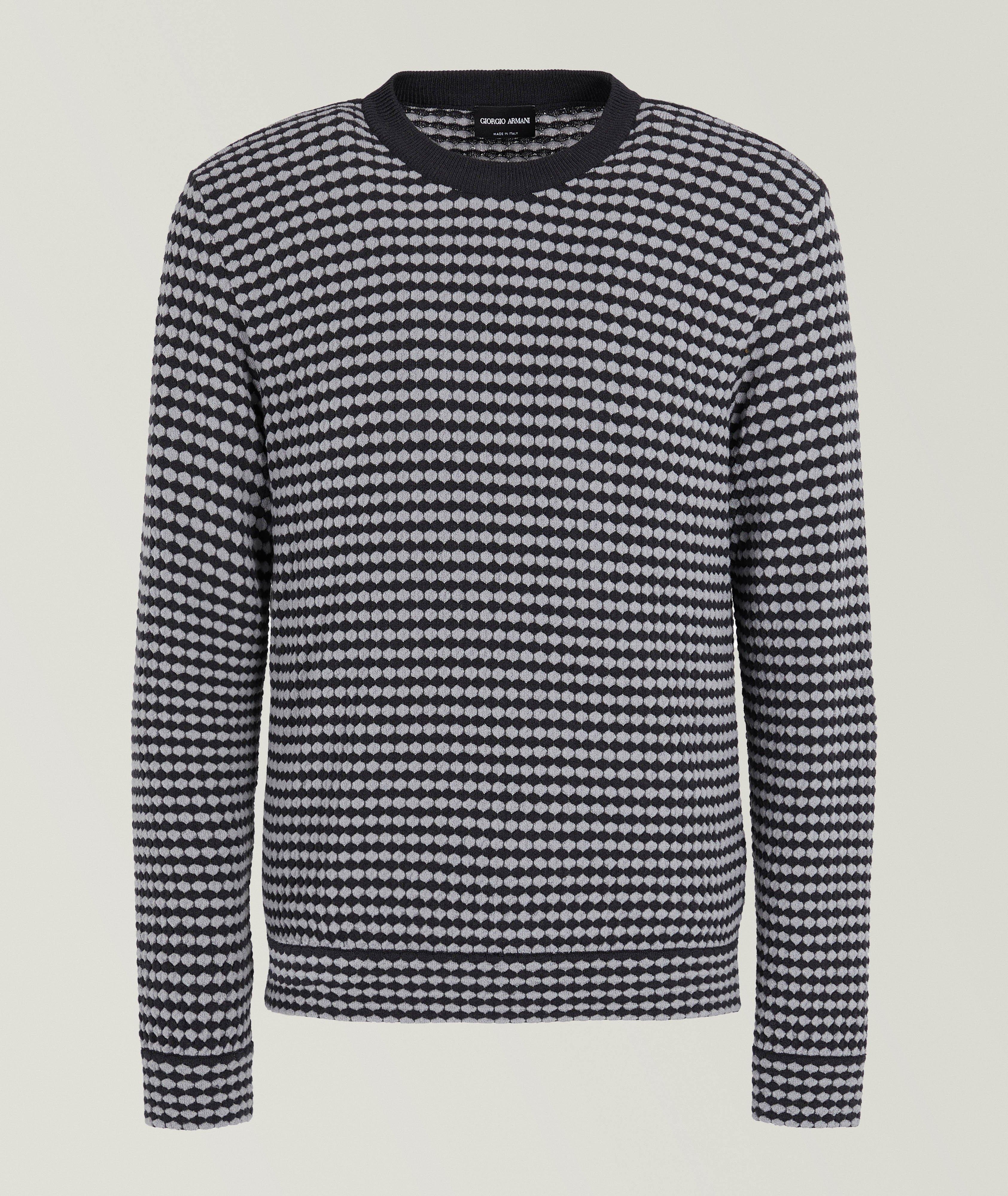 Giorgio Armani Pull En Lainage À Motif Géométrique En Gris , Taille Homme 56 , Laine