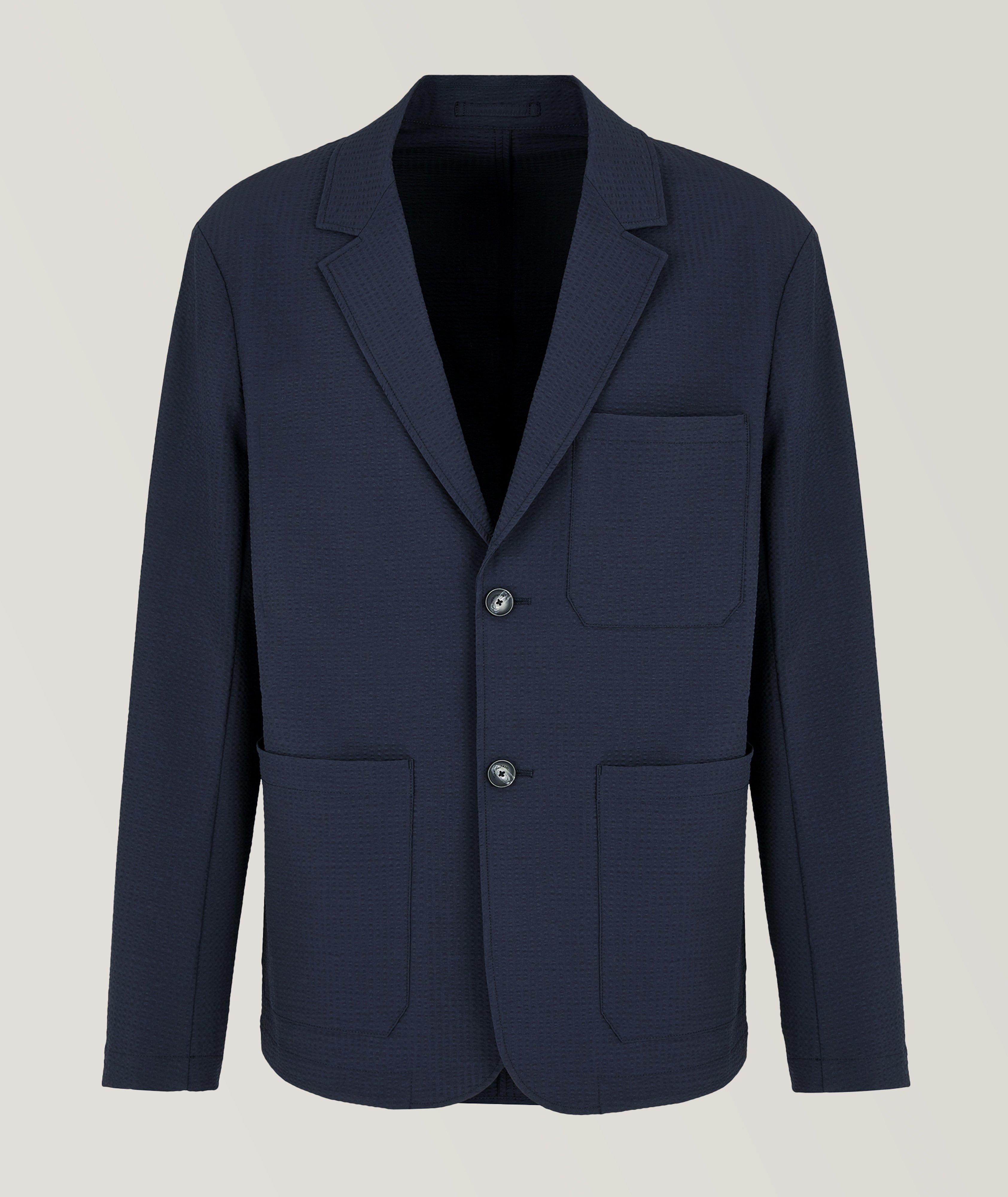 Emporio Armani Veston En Toile Seersucker Et En Tissu Technique En Bleu , Taille Homme 56