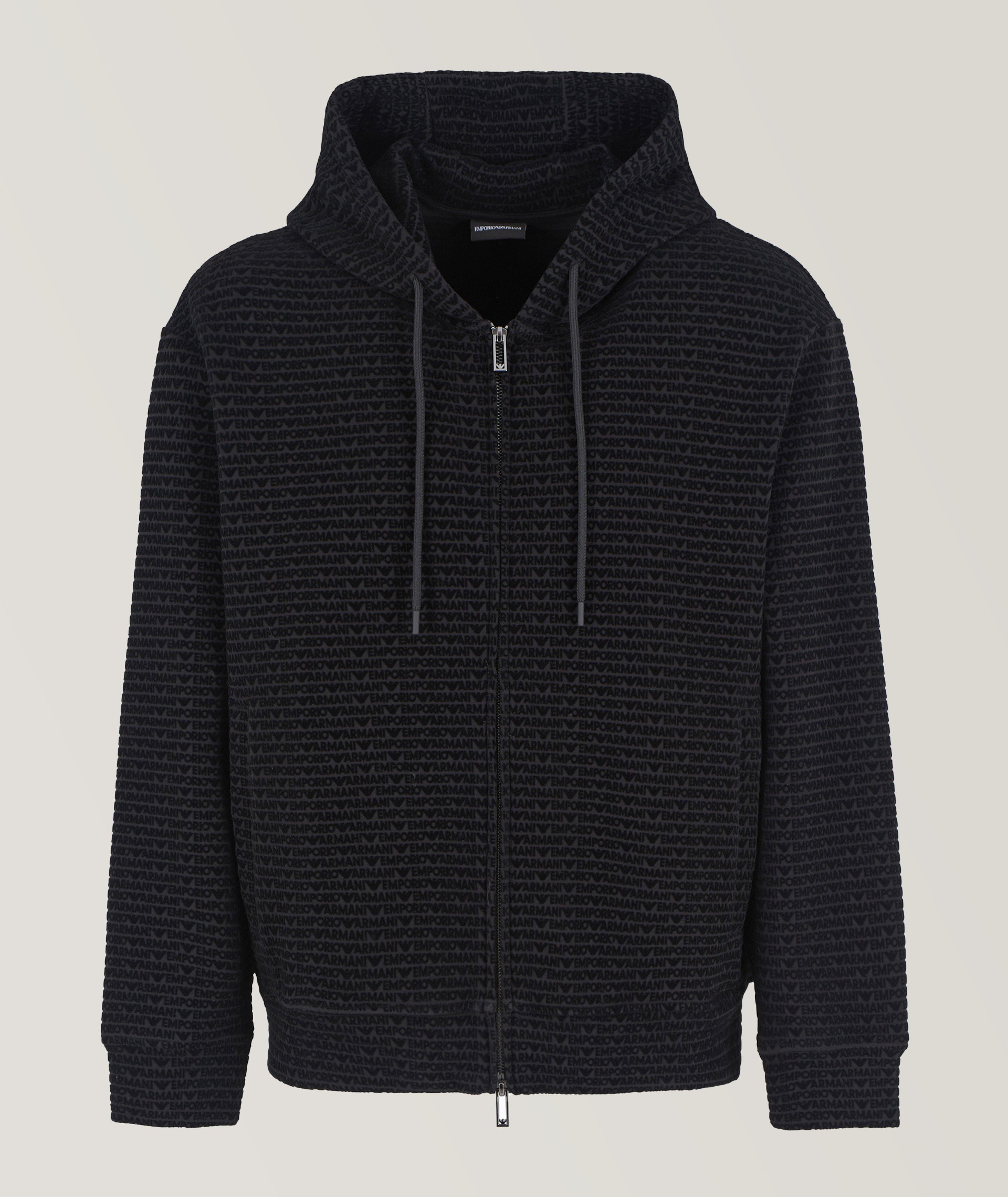 Emporio Armani Pull Avec Logos Floqués Et Capuchon En Noir , Taille Homme Moyen