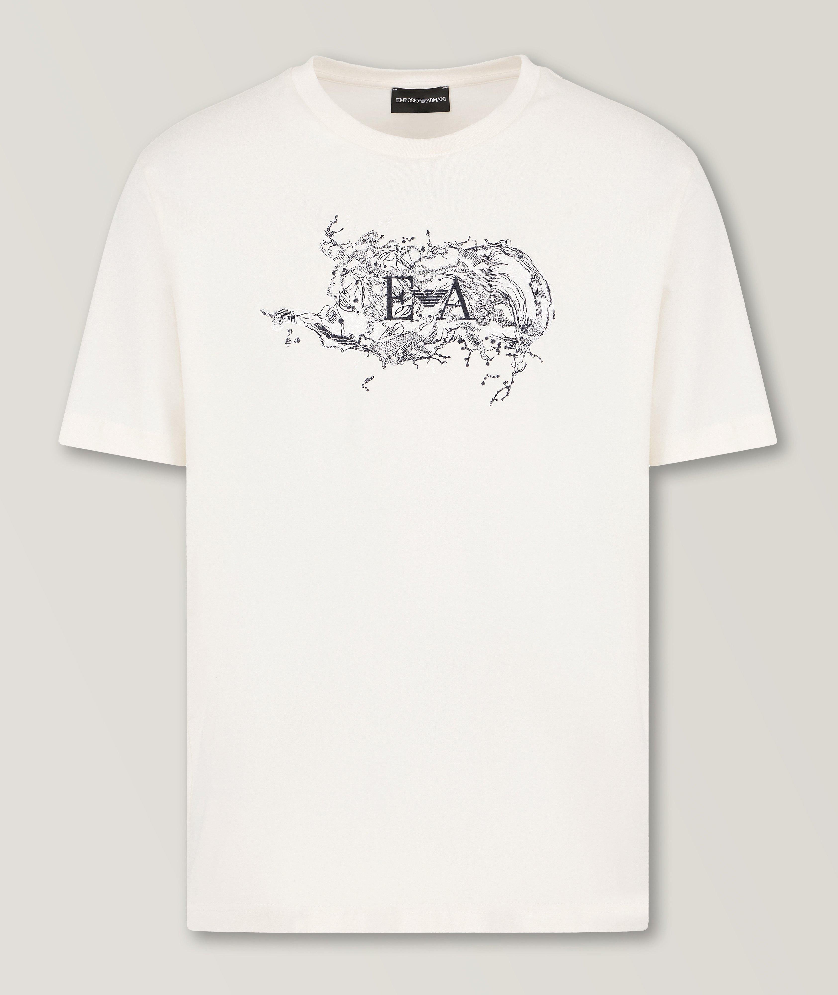 Emporio Armani T-Shirt En Coton Avec Logo Brodé En Blanc , Taille Homme TG