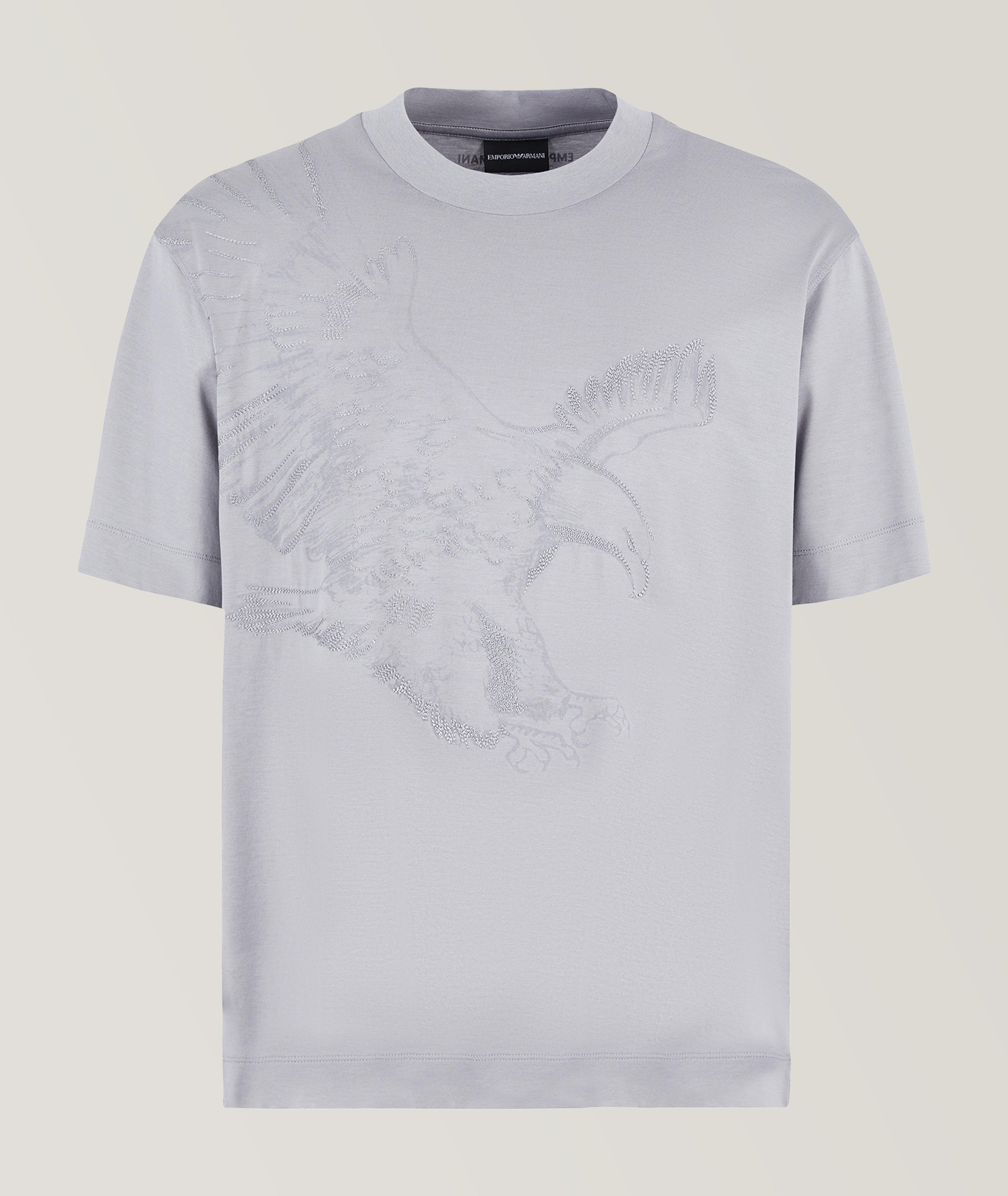 Emporio Armani T-Shirt En Lyocell Et En Coton Avec Logo D’Aigle En Gris , Taille Homme Moyen