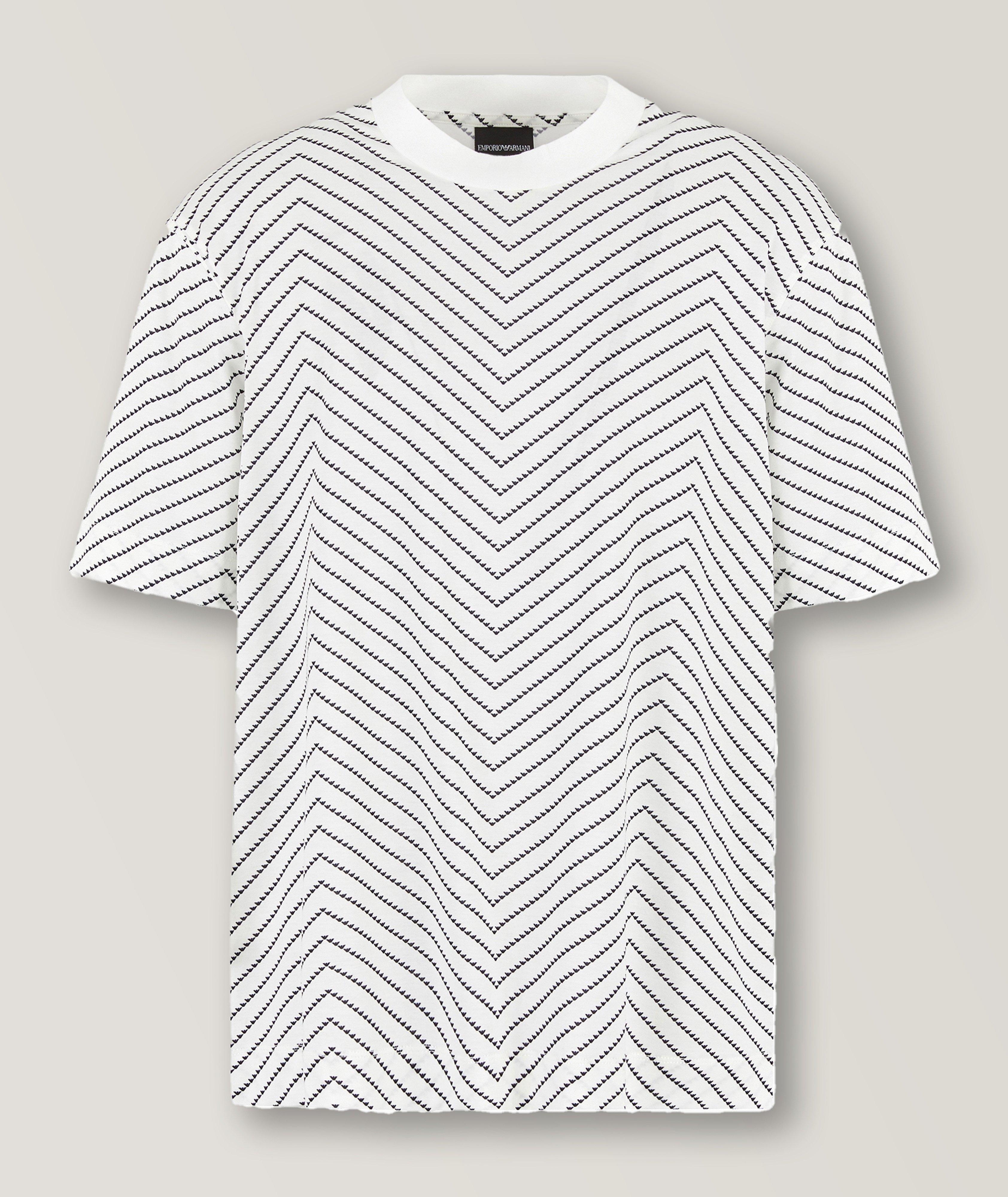 Emporio Armani T-Shirt En Lyocell Et En Coton À Chevrons En Blanc , Taille Homme Moyen