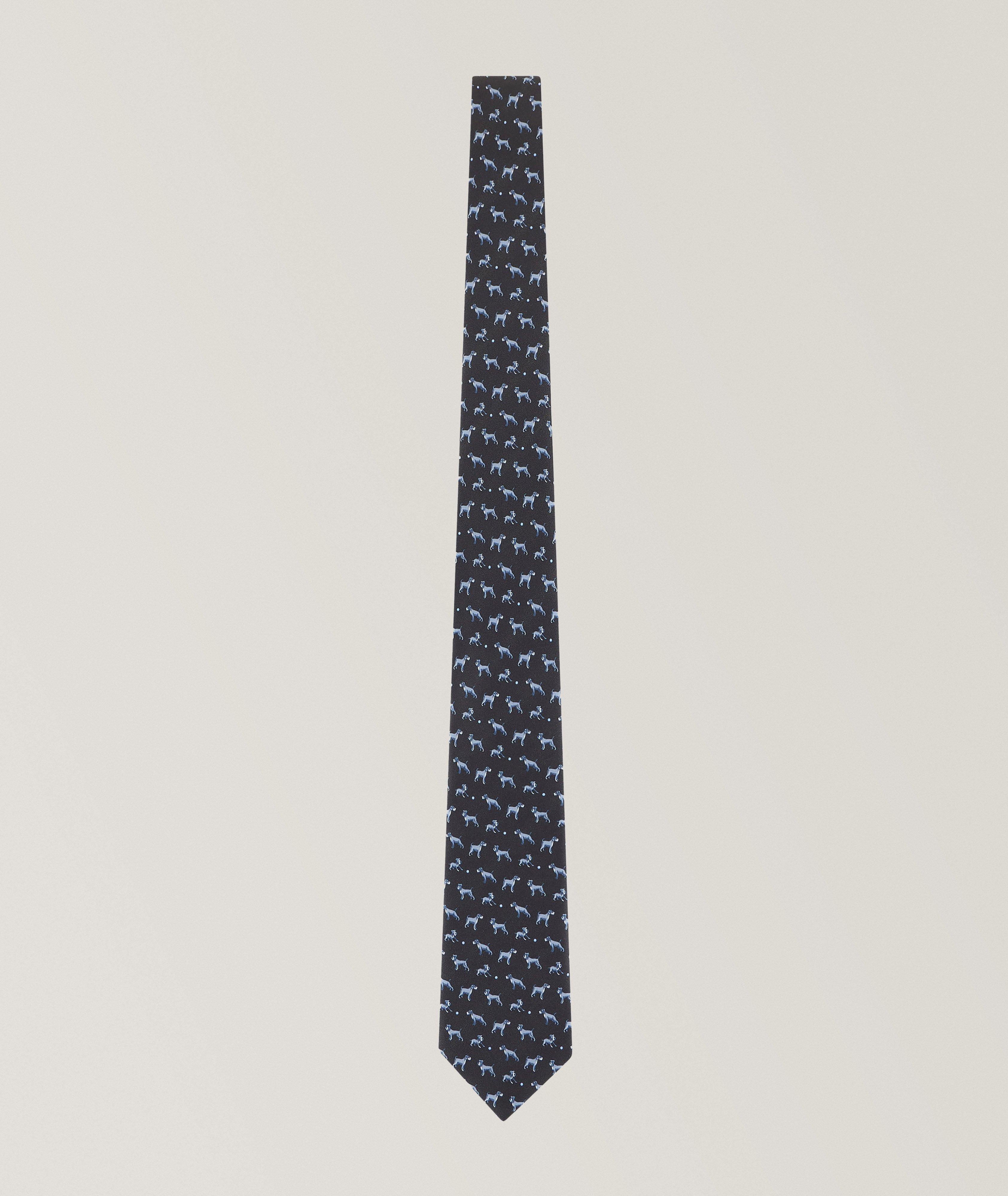 Puppy Print Silk Tie