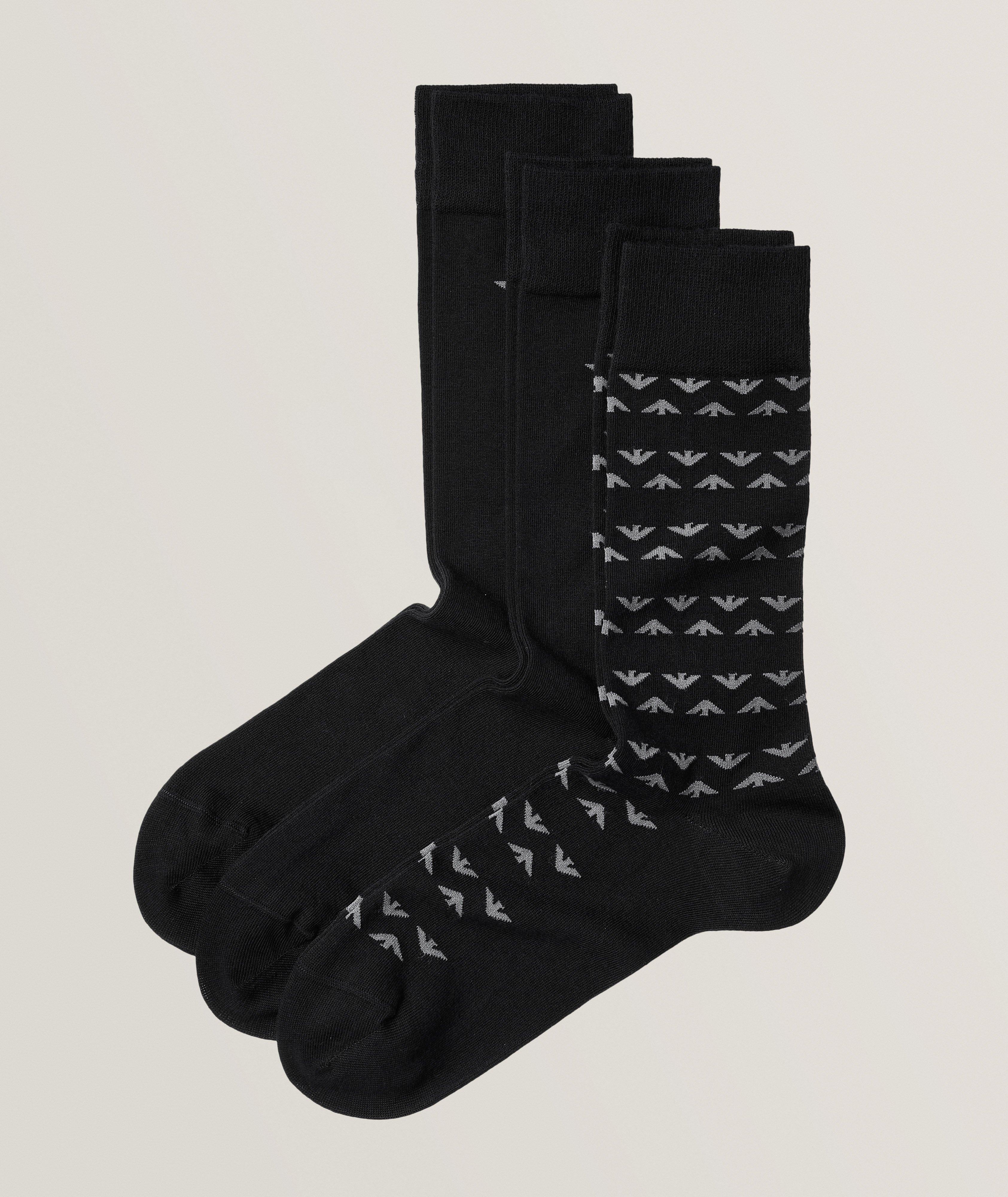 Emporio Armani Ensemble De Trois Paires De Chaussettes En Coton Extensible En Noir