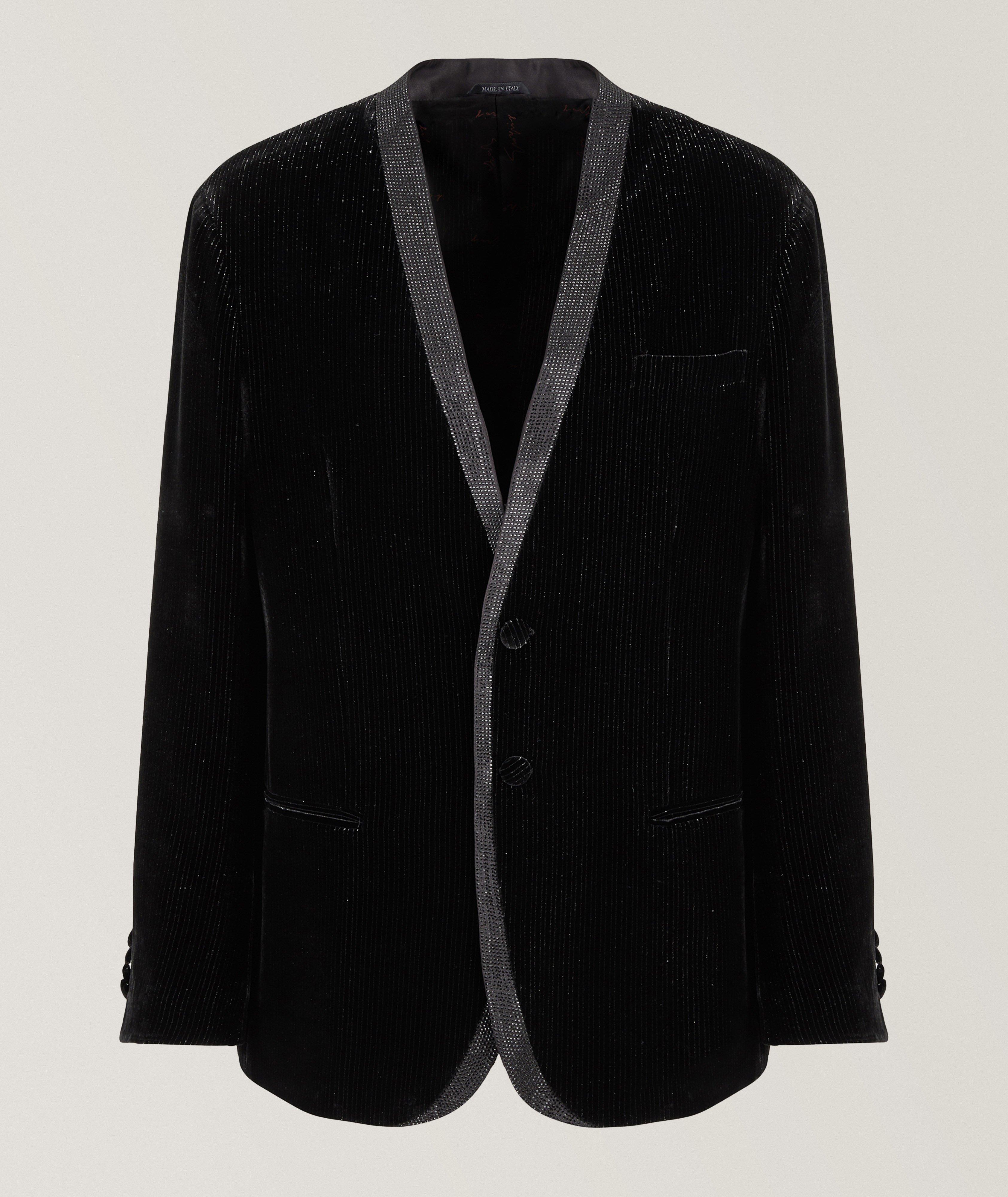 Shiny Pinstriped Velvet Tuxedo Jacket