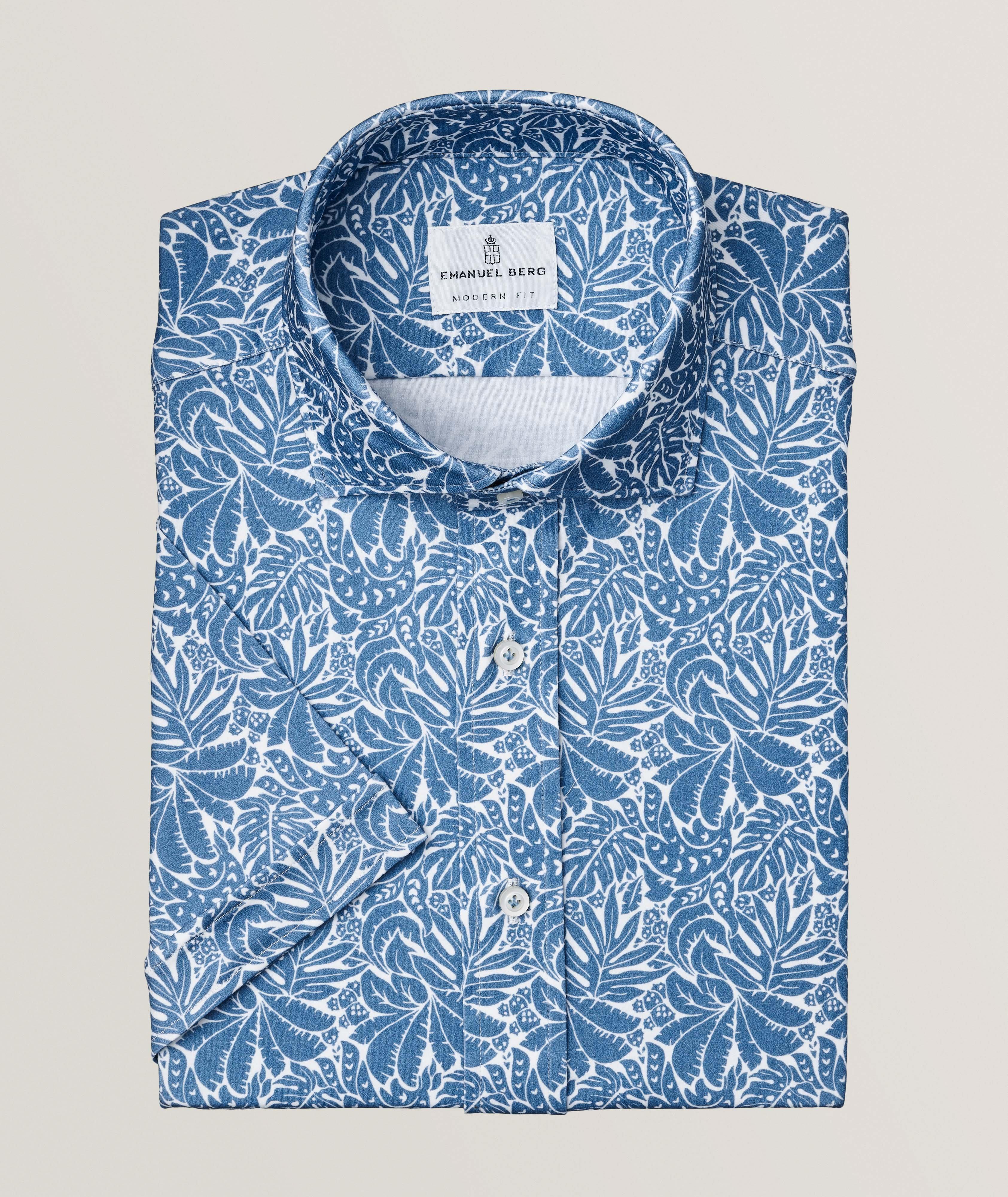 Emanuel Berg Botanical Floral 4-Flex Shirt In Blue , Men's Size 41