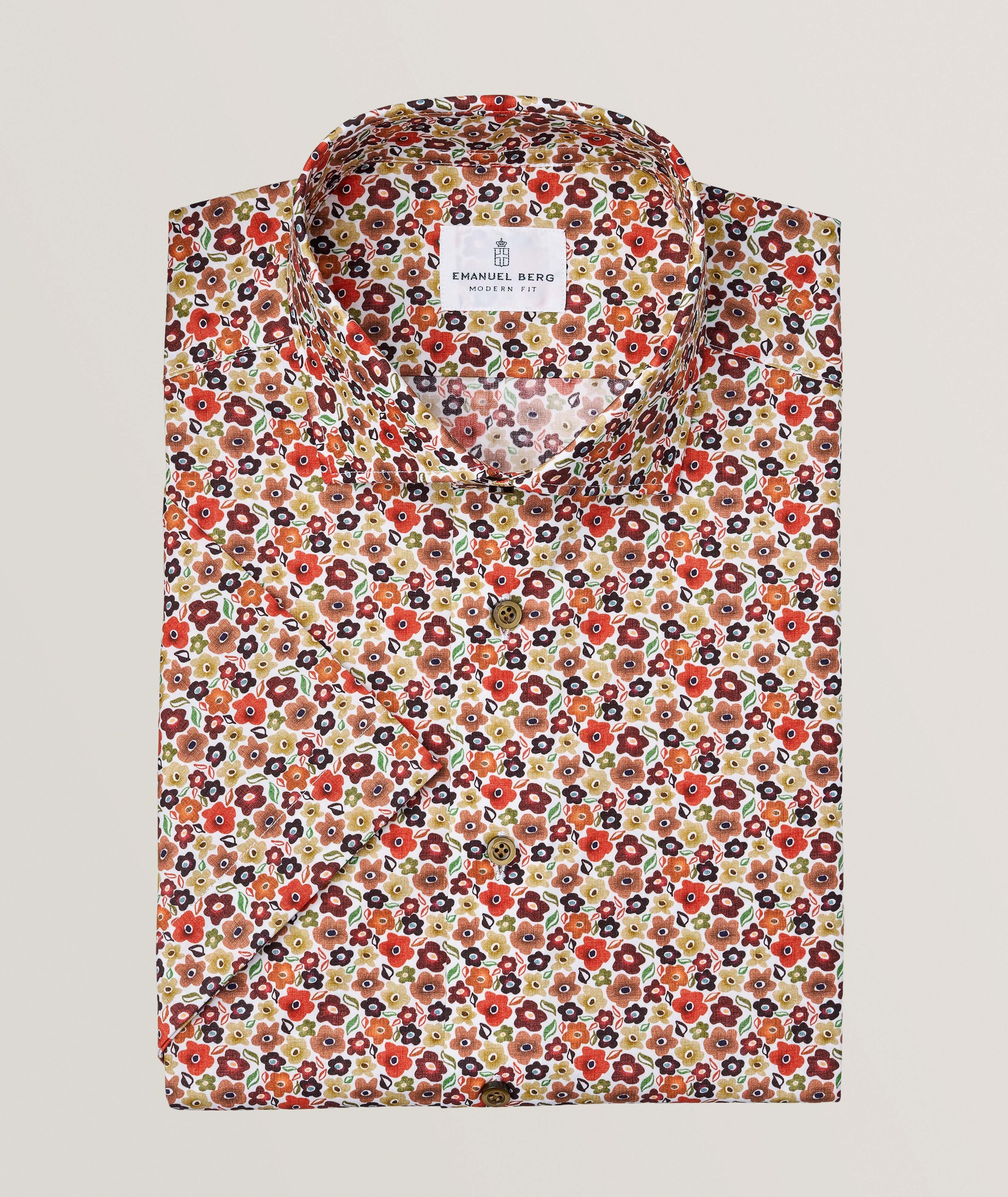 Emanuel Berg Byron Floral Stretch Sport Shirt In Red , Men's Size 40