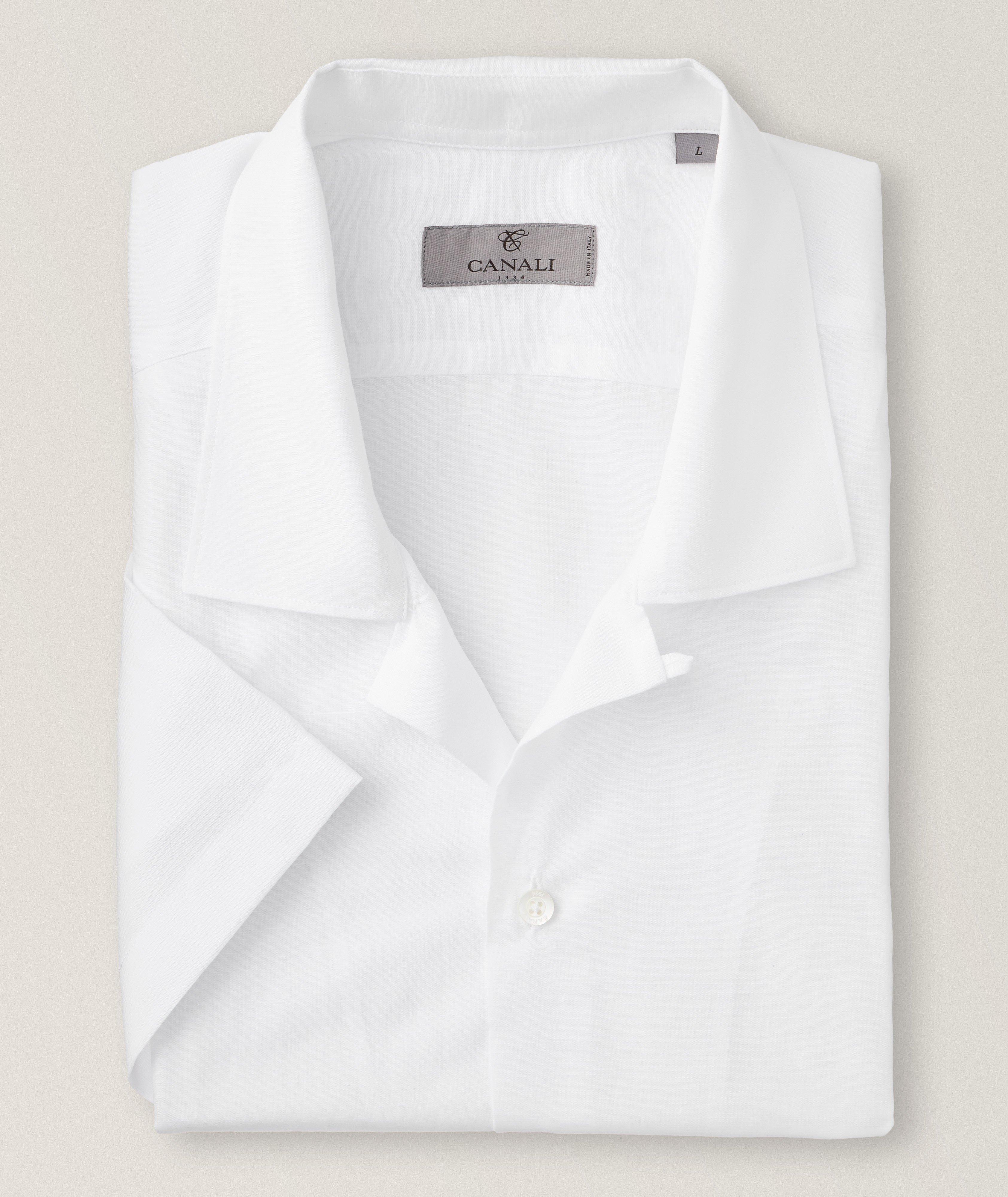 Canali Chemise Décontractée En Coton Et En Lin En Blanc , Taille Homme Grand