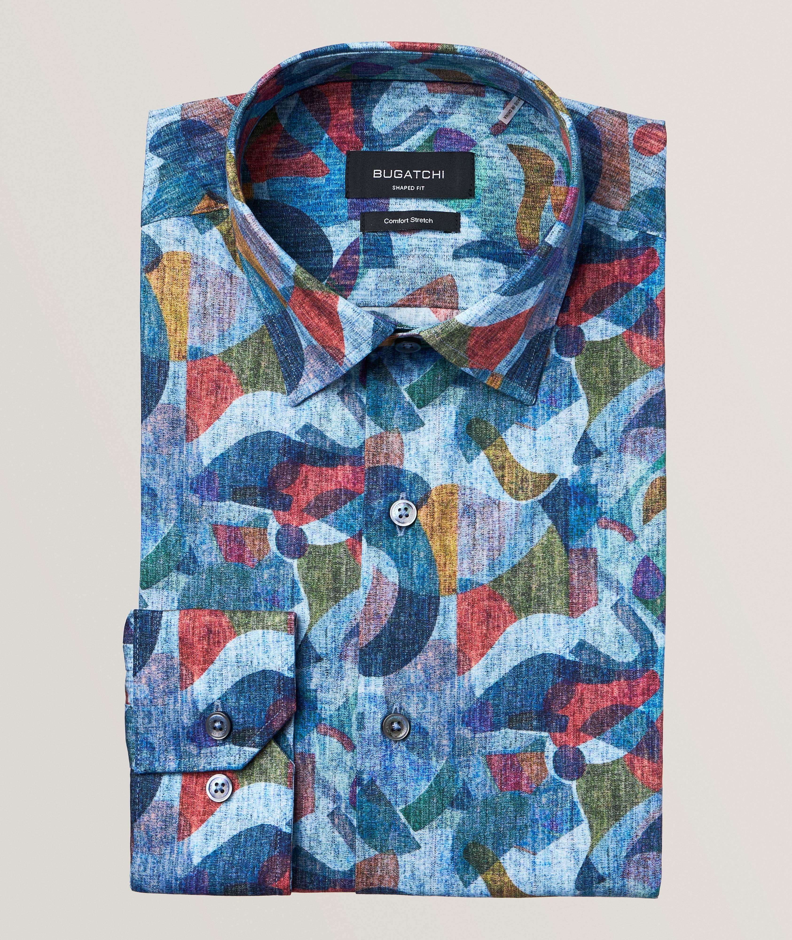 Bugatchi Abstract Print Comfort Stretch Shirt In Blue , Men's Size XL