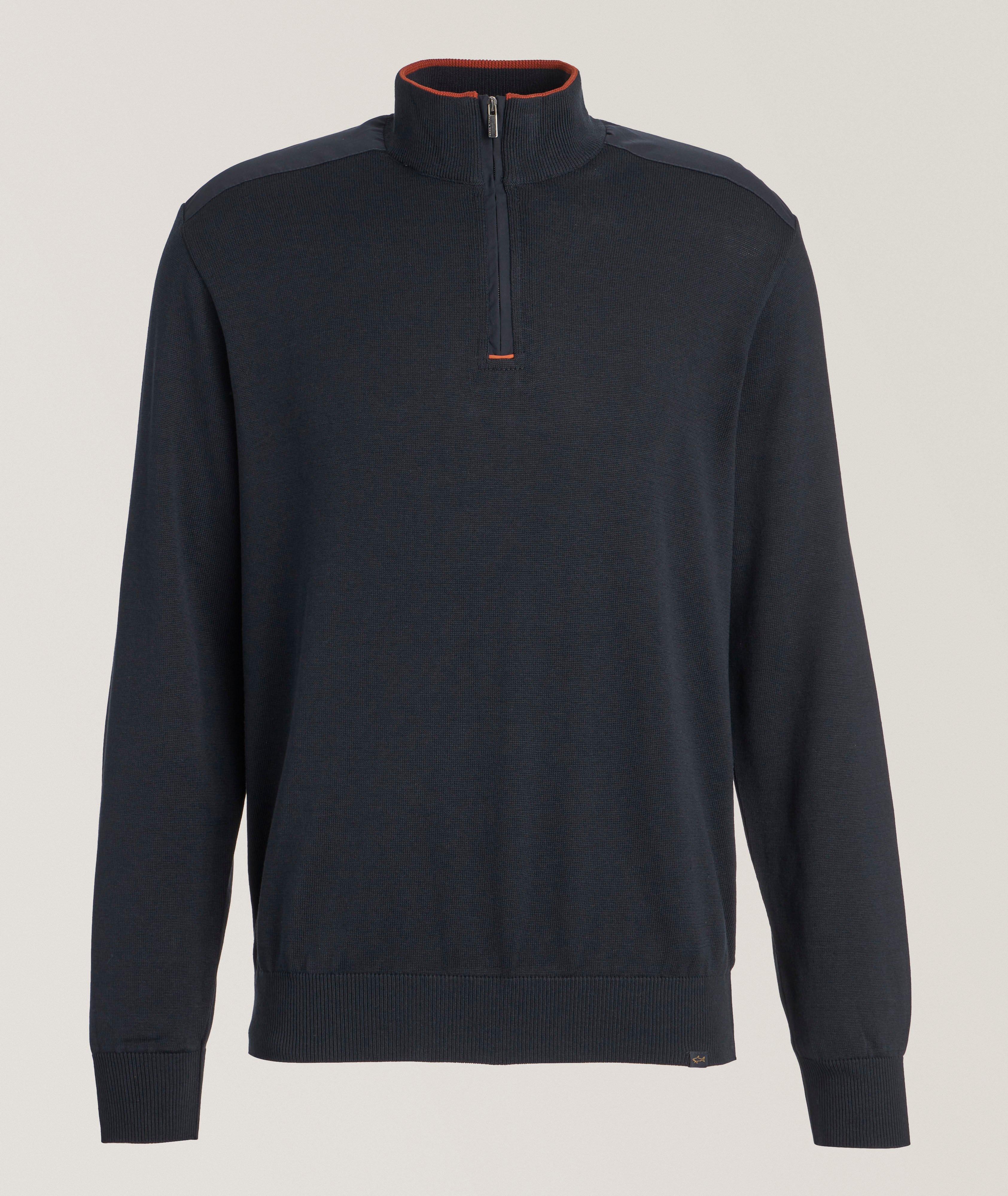 Tipped Silk-Cotton Quarter-Zip Sweater