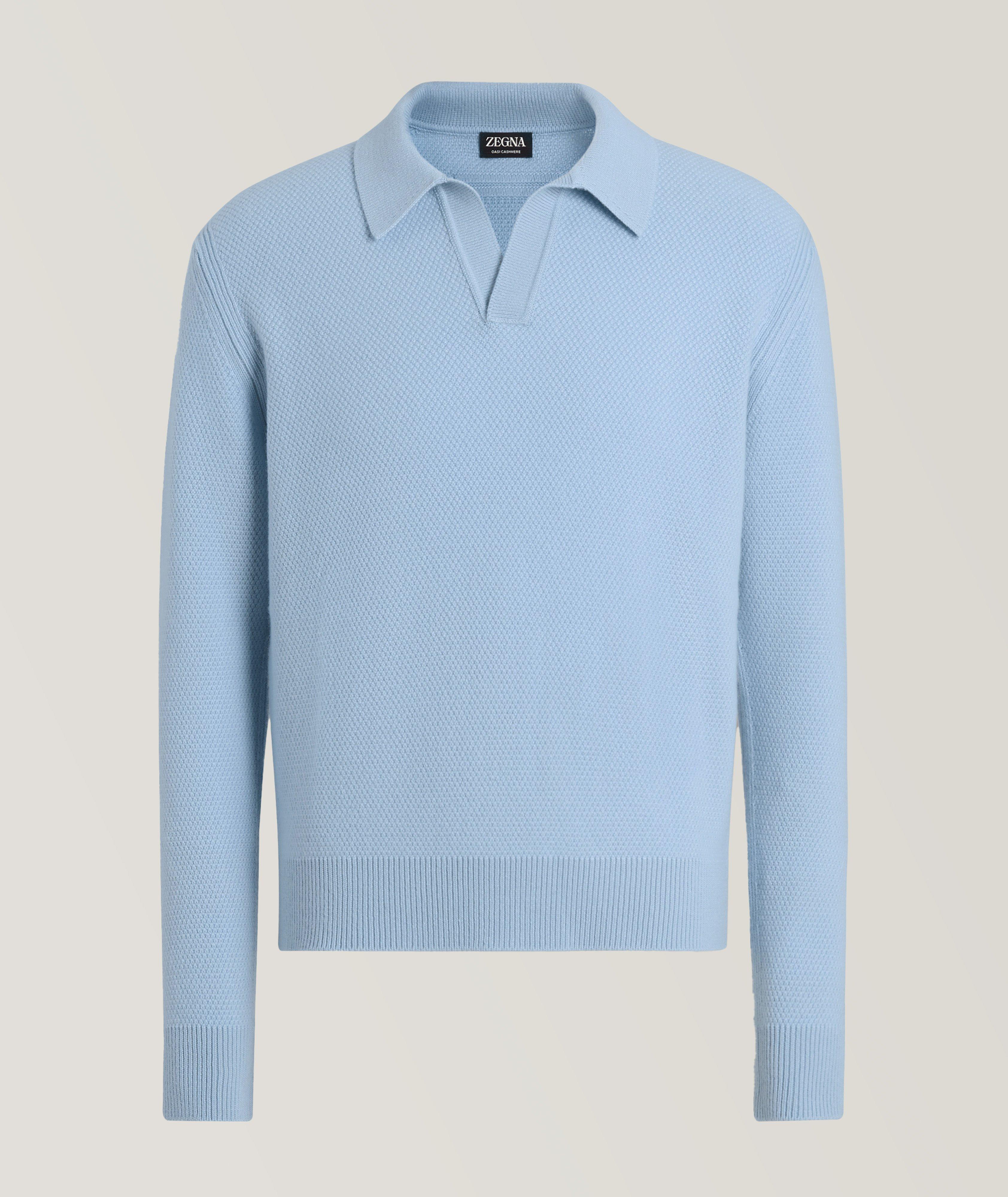 Zegna Polo En Cachemire Oasi Chiné En Bleu , Taille Homme 46