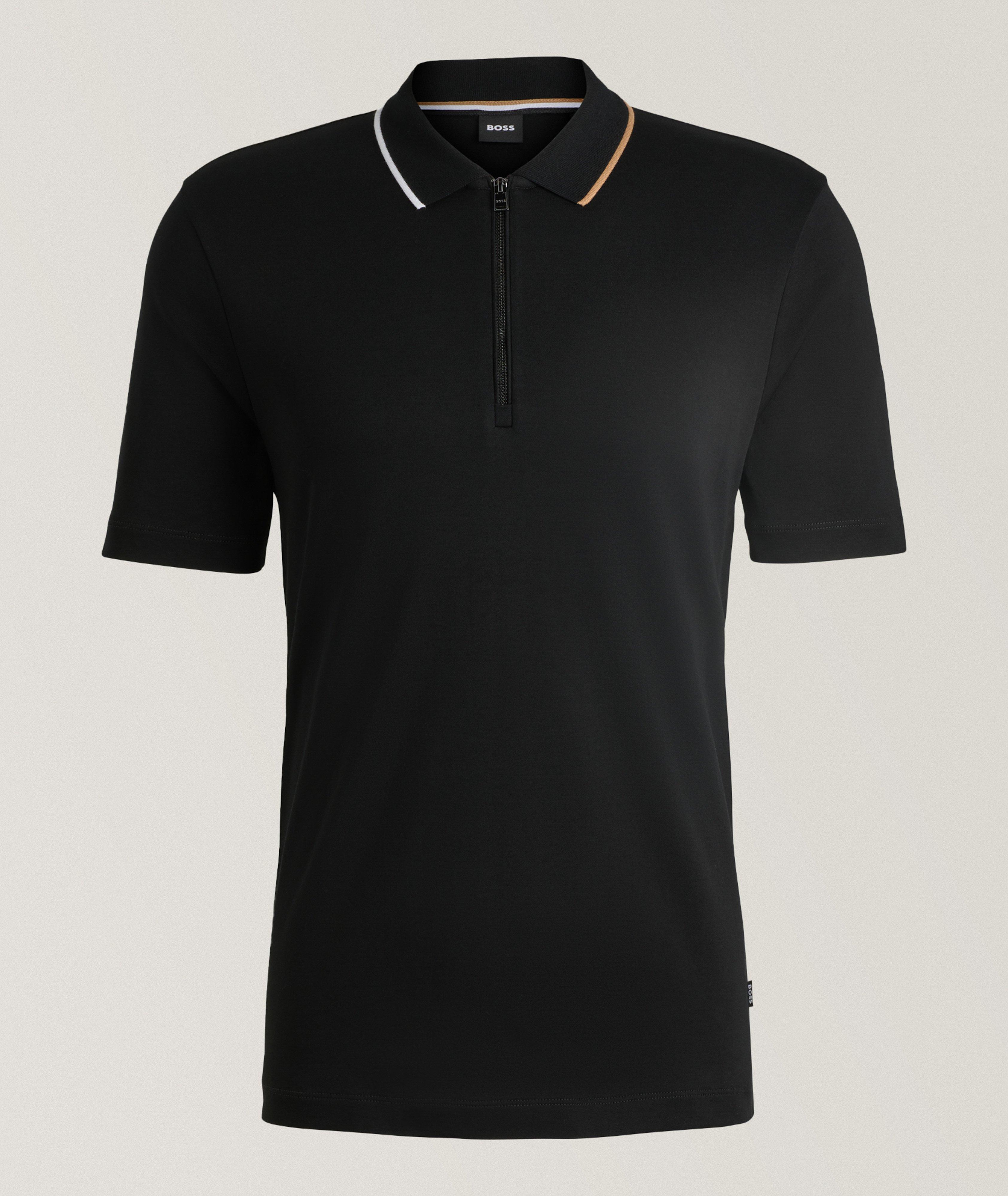 BOSS Polo Paras En Coton À Glissière Partielle En Noir , Taille Homme Grand