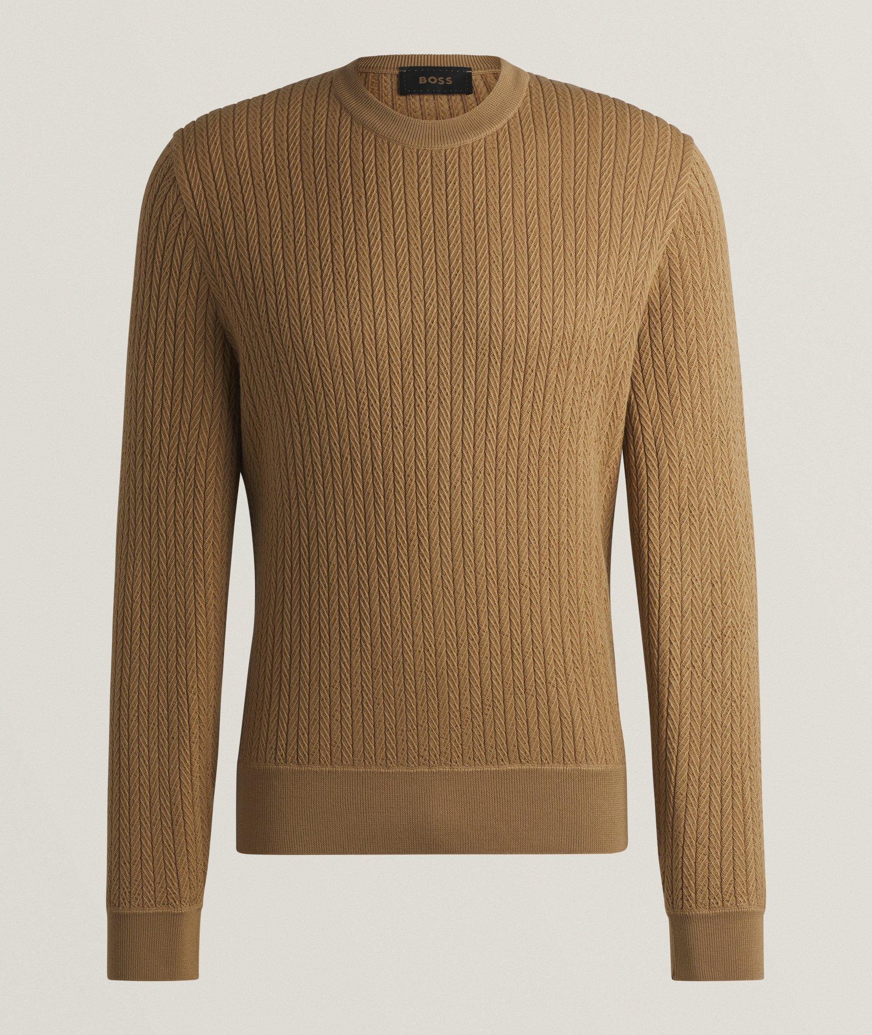 BOSS Pull Eldo En Lainage Côtelé En Beige , Taille Homme Grand , Laine