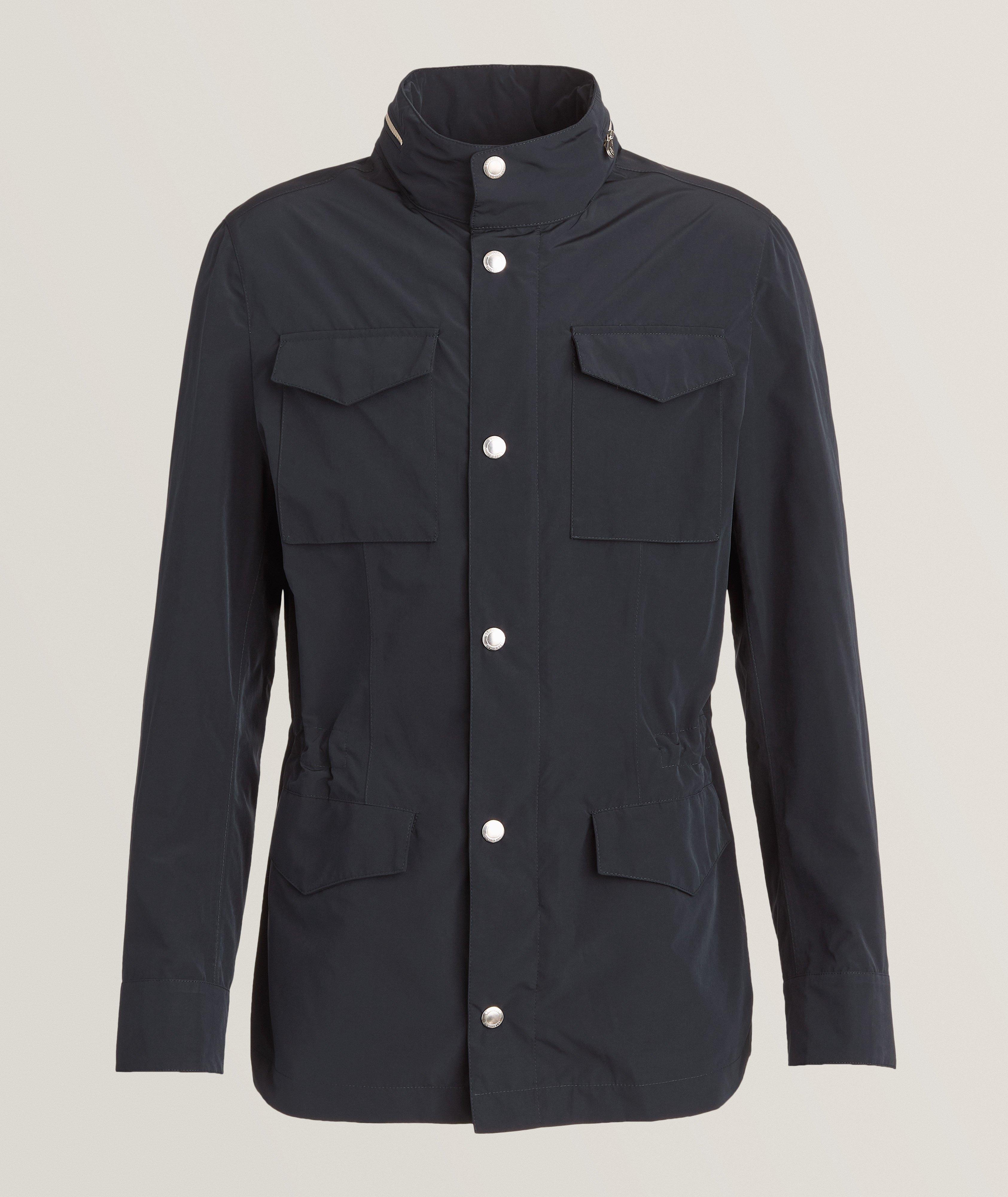 Navy Buttoned High Neck Nylon Jacket image 0