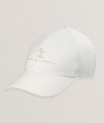 Brunello Cucinelli Logo Script Linen Baseball Cap | Hats