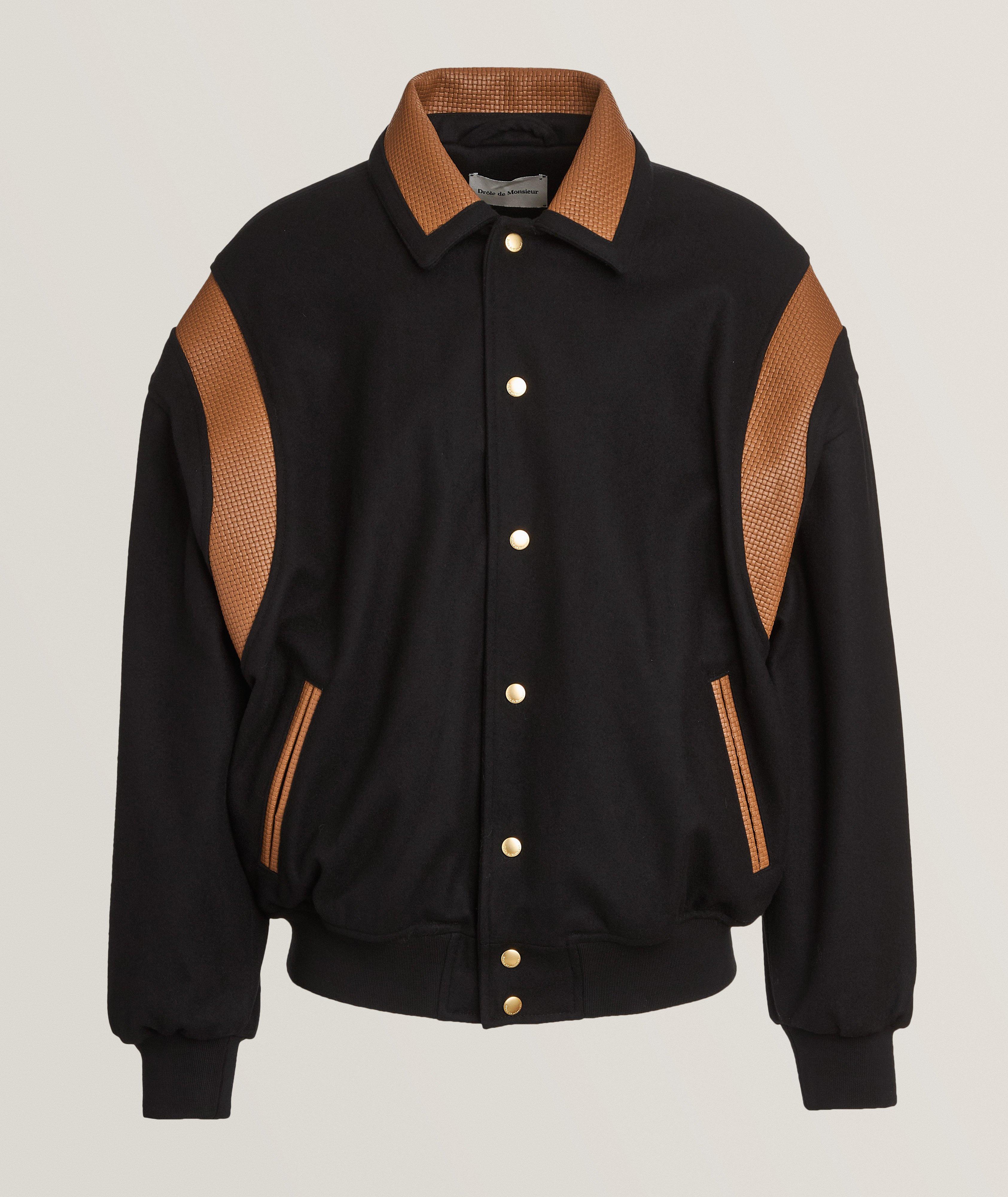 Drôle De Monsieur Blouson En Lainage Avec Insertions En Cuir En Noir , Taille Homme Petit