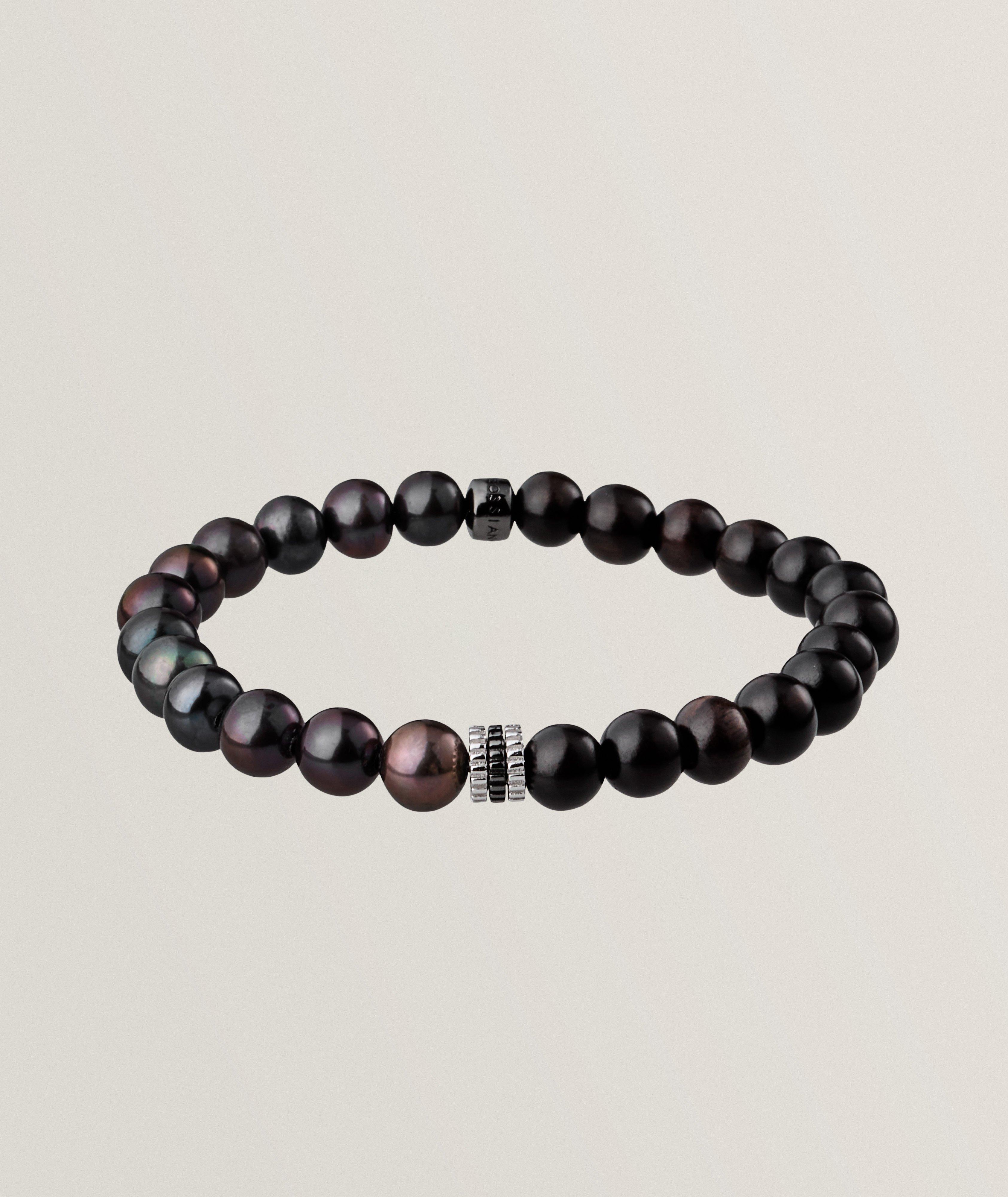 Tateossian Bracelet De Billes De Bois Et De Perle En Noir , Taille Homme Moyen