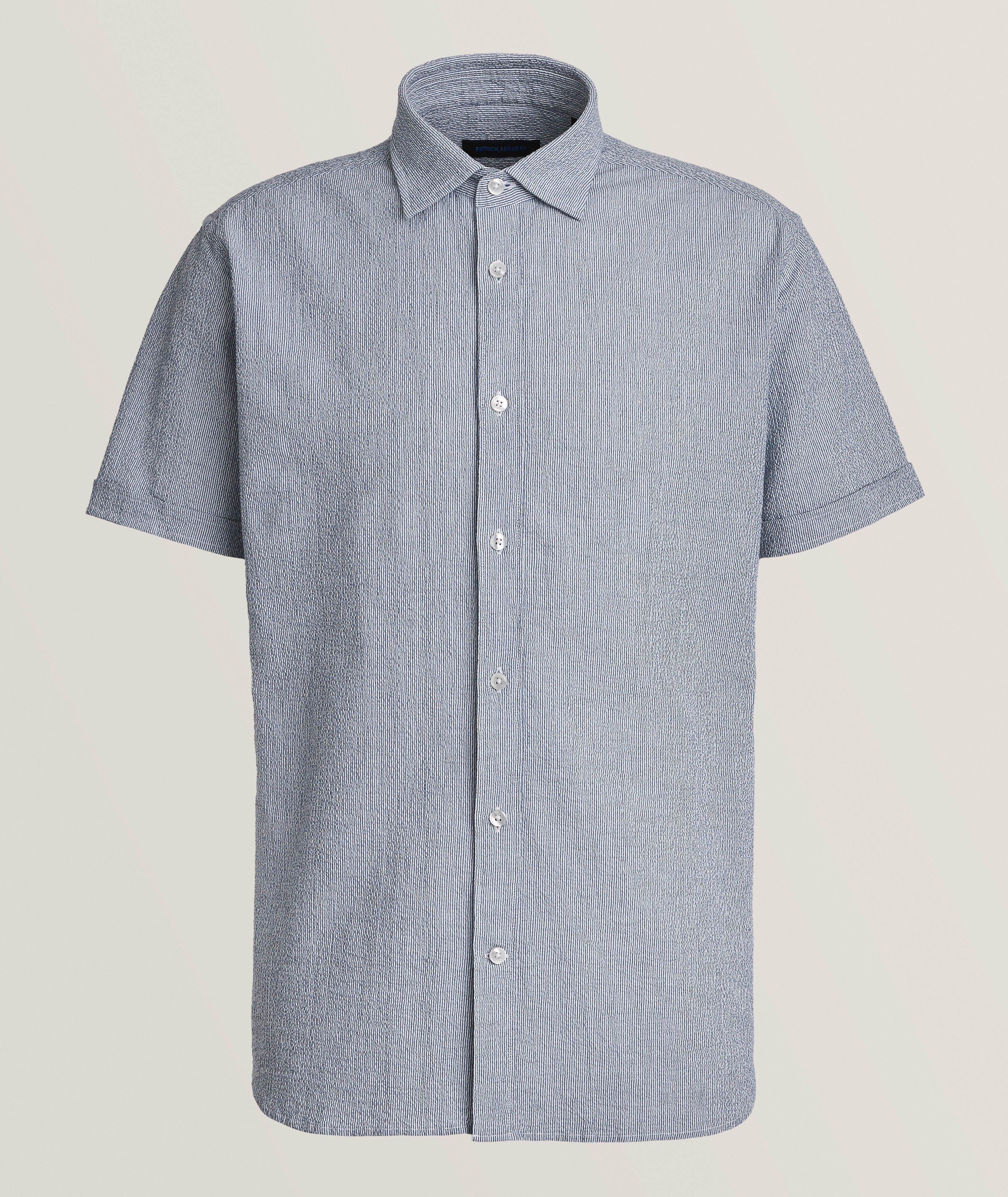 Patrick Assaraf Chemise en toile seersucker à fines rayures