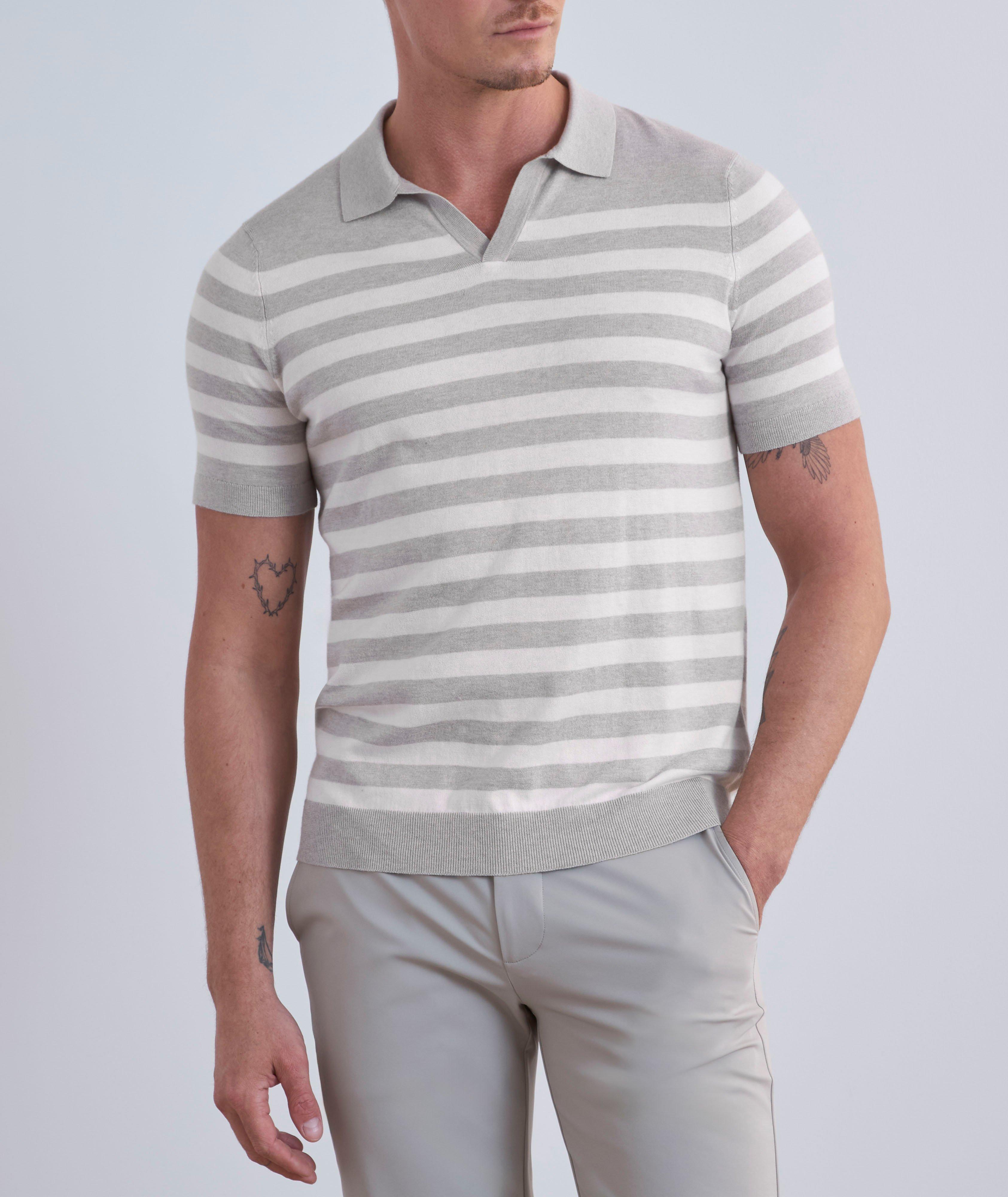 Open Collar Stripe Knit Polo  image 1