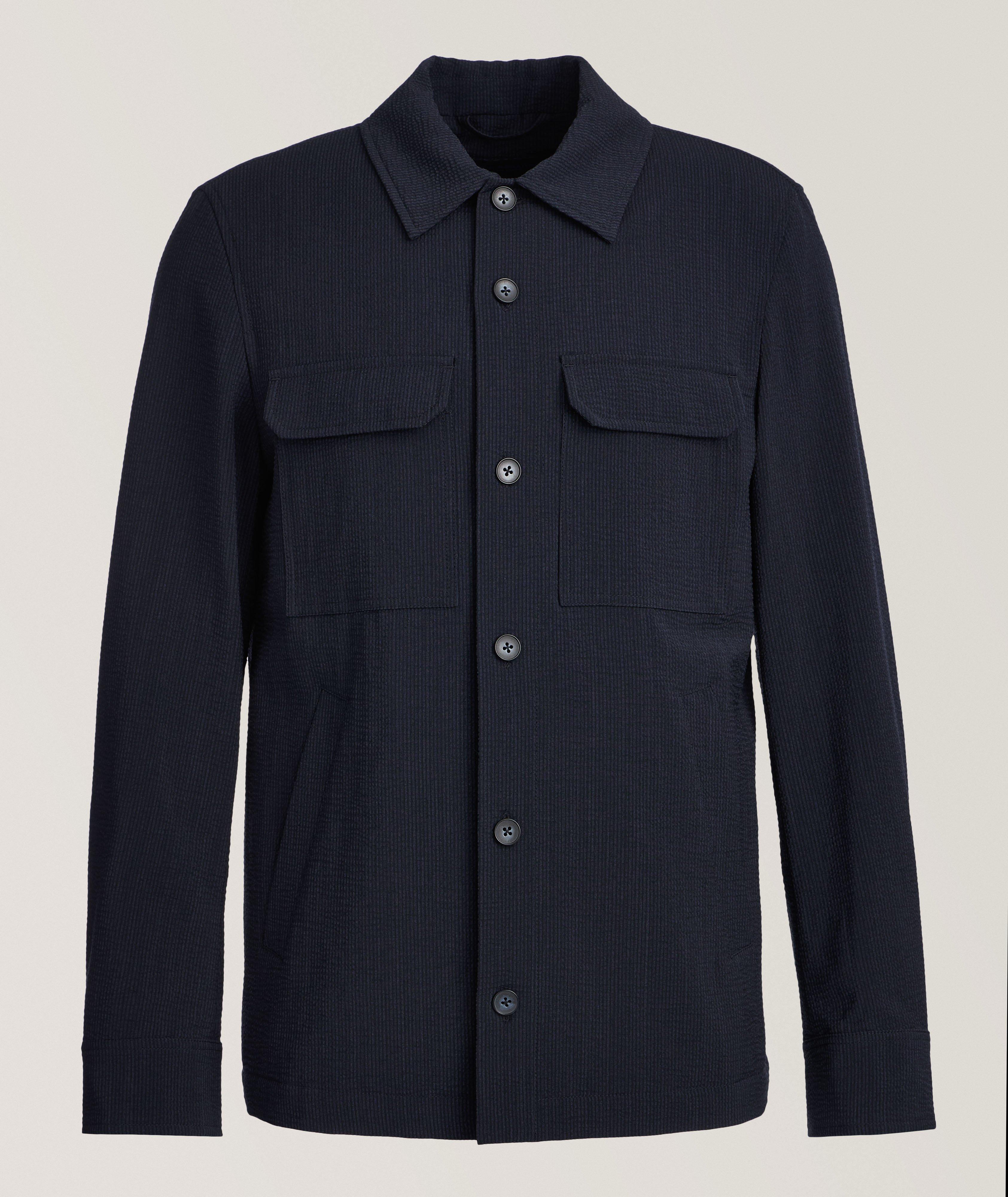 Patrick Assaraf Virgin Wool-Blend Seersucker Shirt Jacket