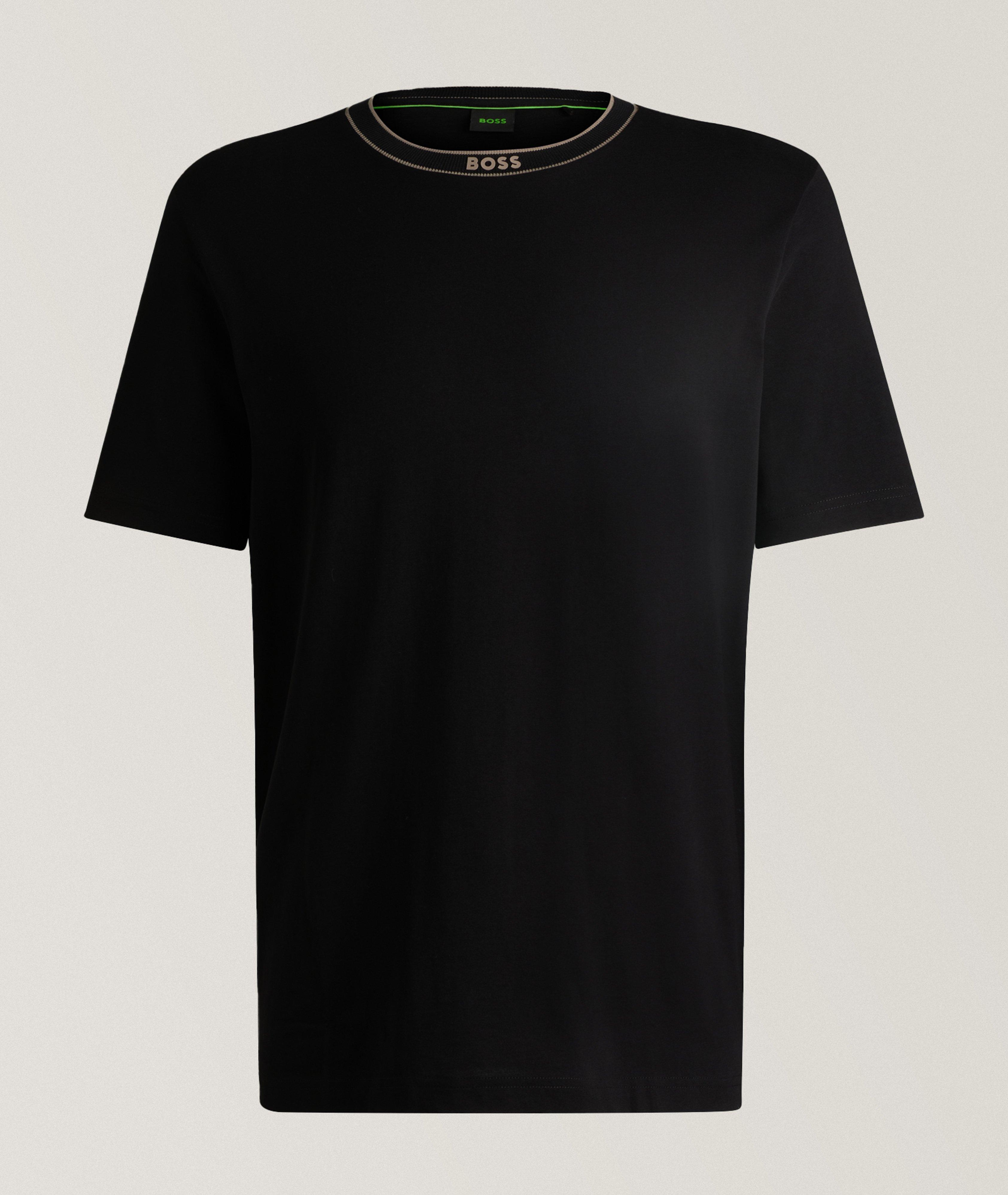 BOSS T-Shirt En Jersey De Coton Avec Col Griffé En Noir , Taille Homme TG