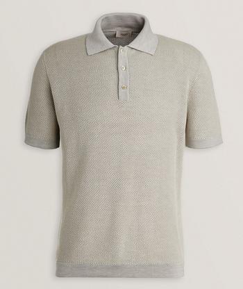 Emporio Armani Micro-Pattern Jacquard Knit Polo | Sweaters