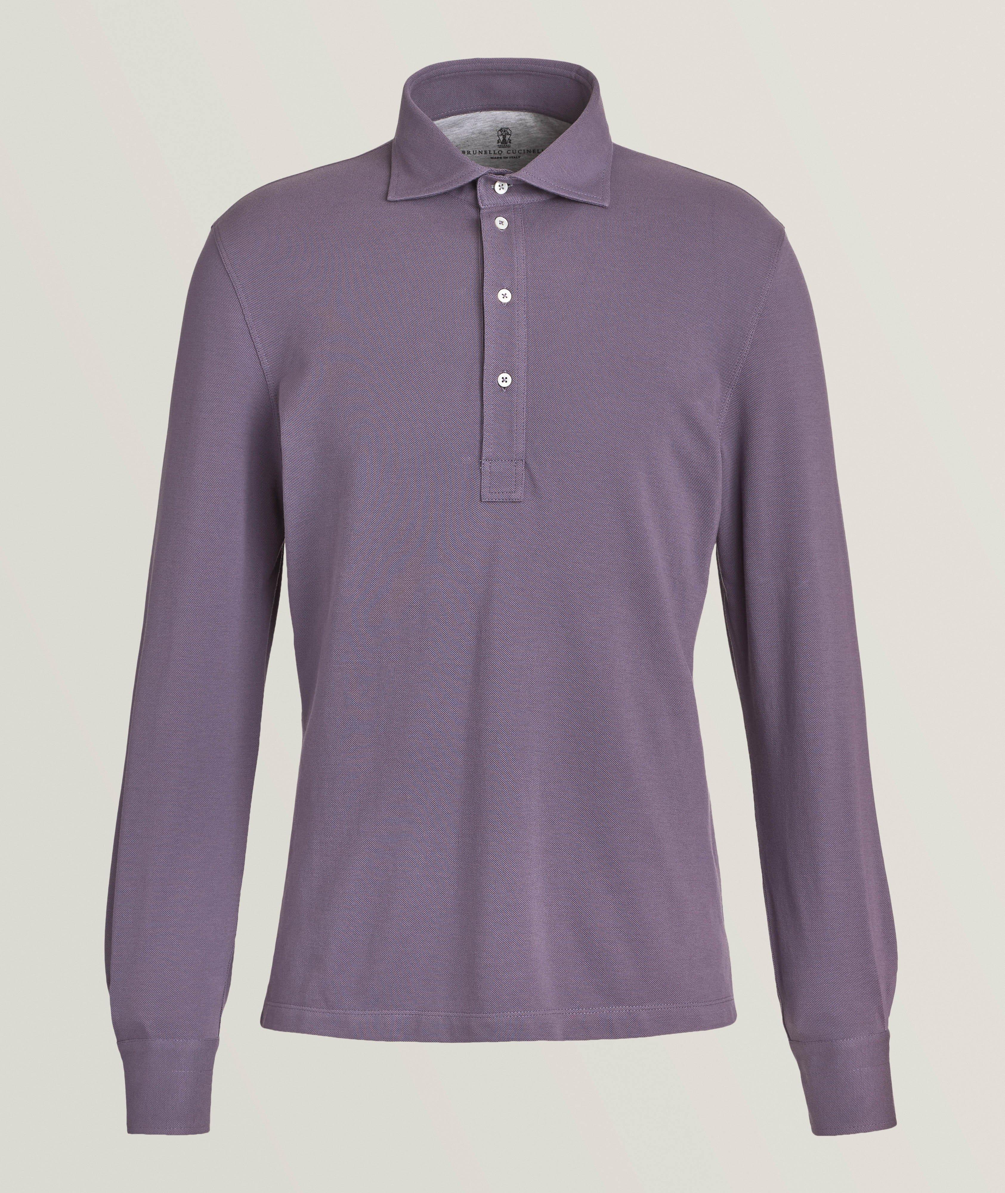 Brunello Cucinelli Polo En Piqué De Coton À Manches Longues En Violet , Taille Homme TTTG