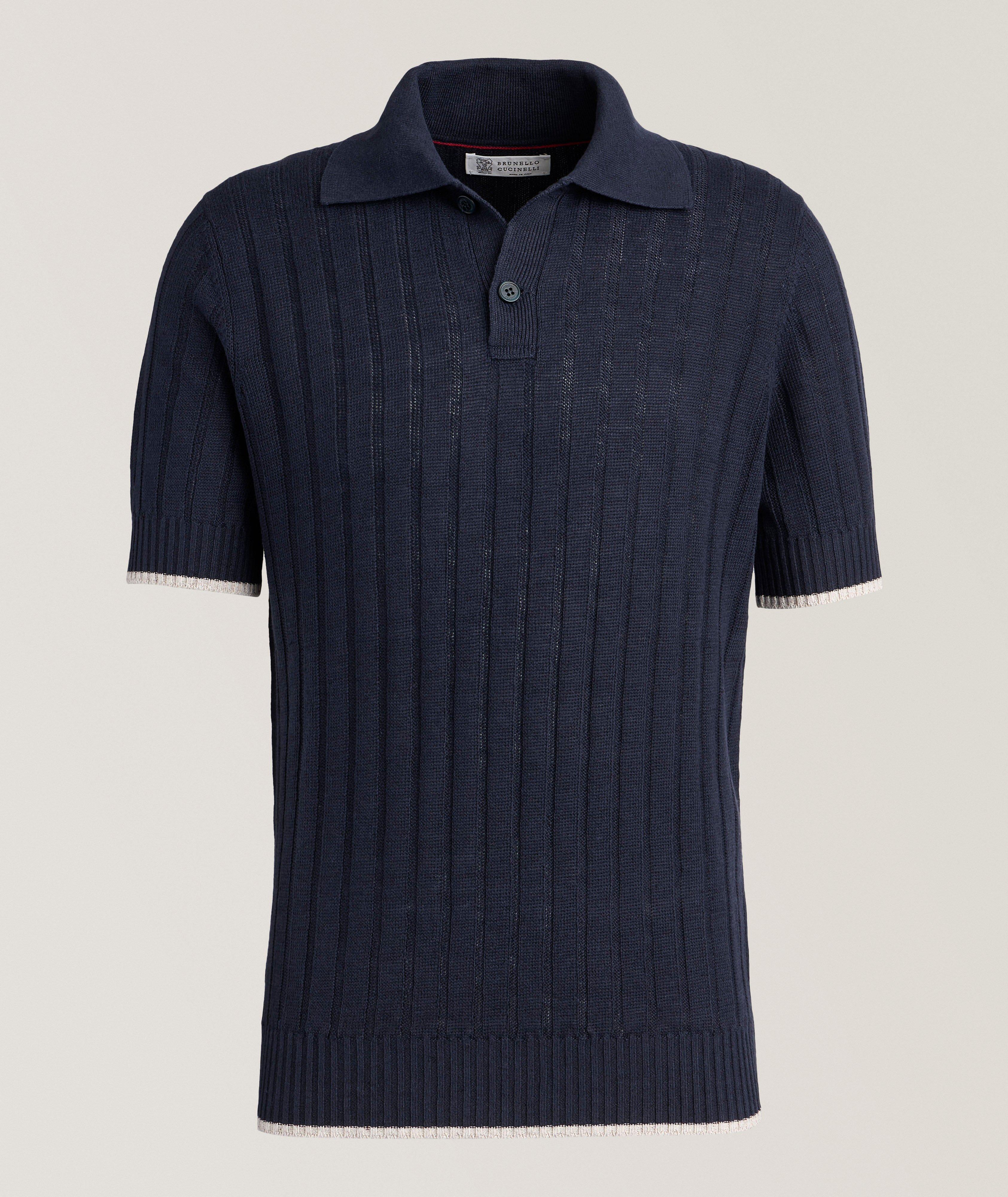 Ribbed Linen-Cotton Knit Polo