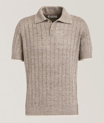 ブルネロクチネリ　リネンポロ　S Brunello Cucinelli Ribbed Linen-Cotton Polo Sweater | Polos