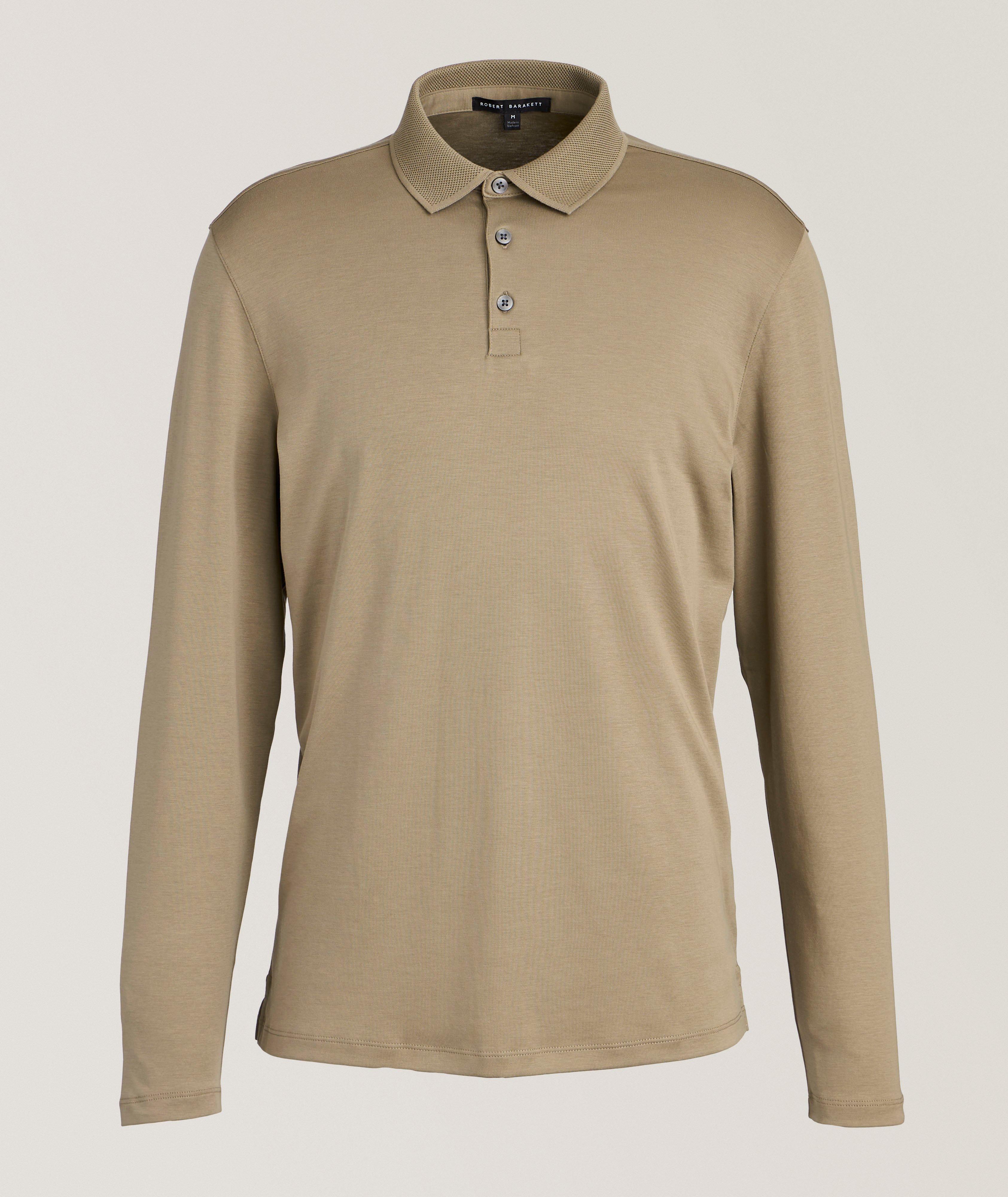 Robert Barakett Georgia Pima Cotton Long-Sleeve Polo In Brown , Men's Size XL