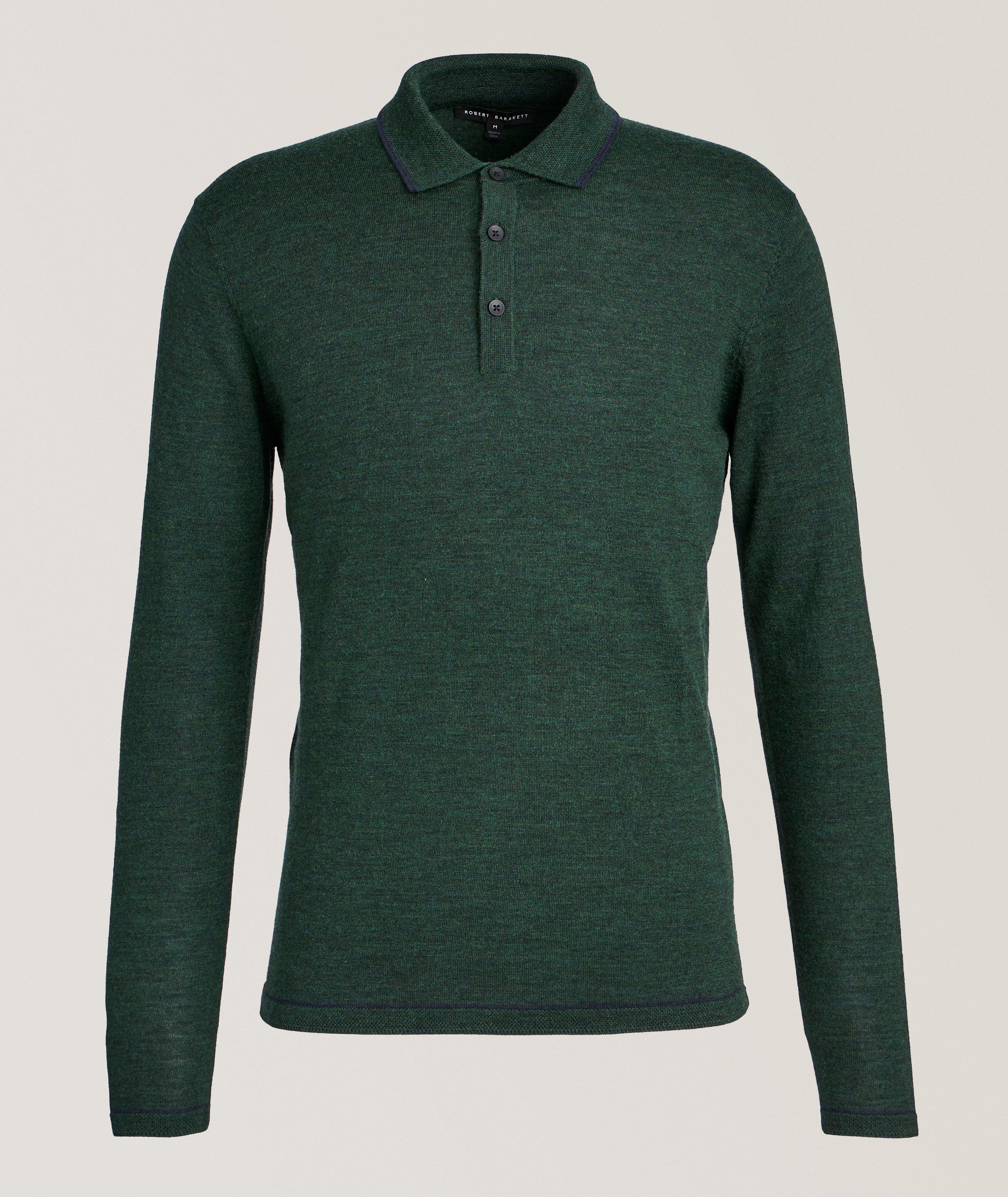 Robert Barakett Roman Long-Sleeve Sweater Polo In Green , Men's Size Small