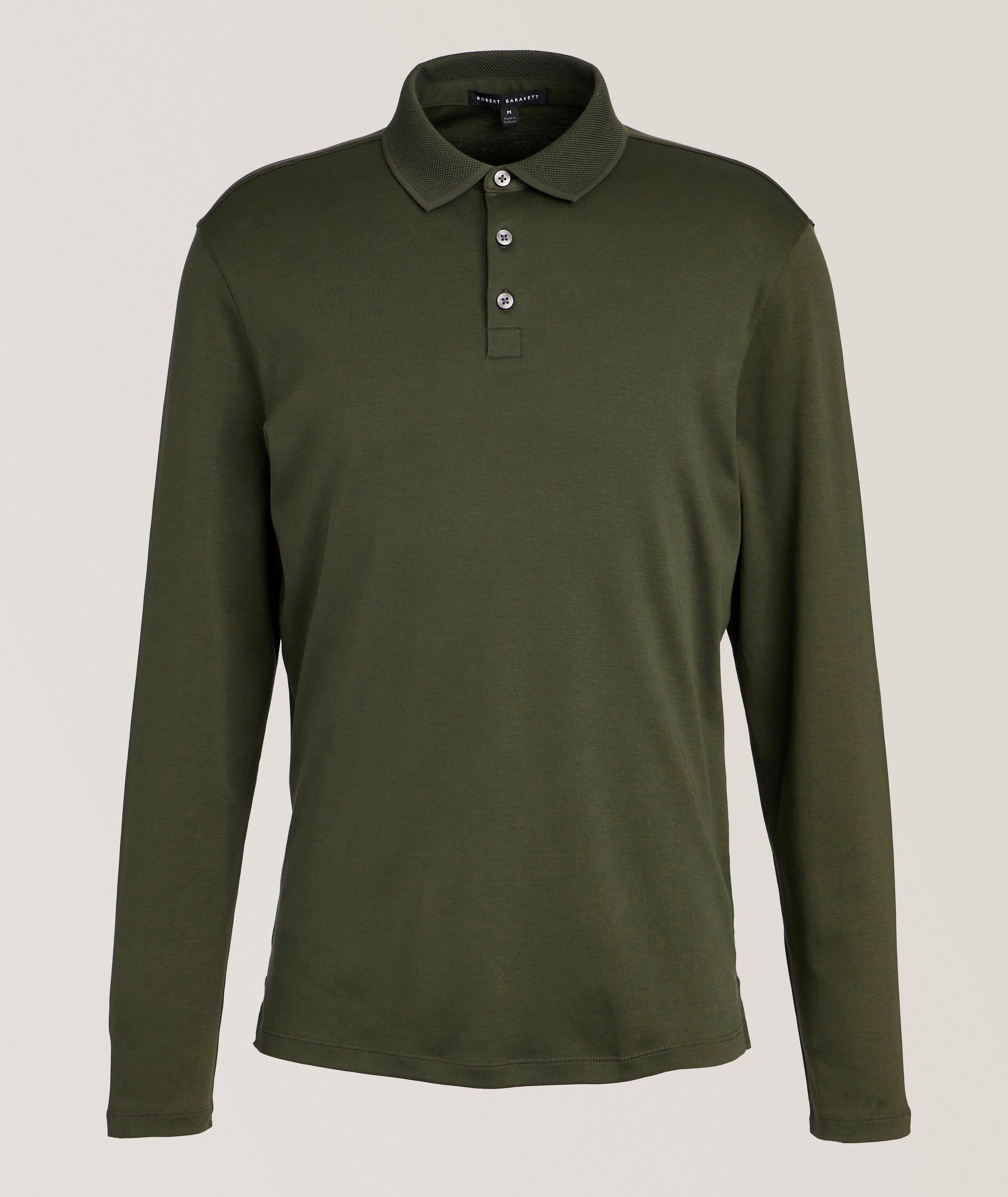 Robert Barakett Georgia Pima Cotton Long-Sleeve Polo In Green , Men's Size Medium