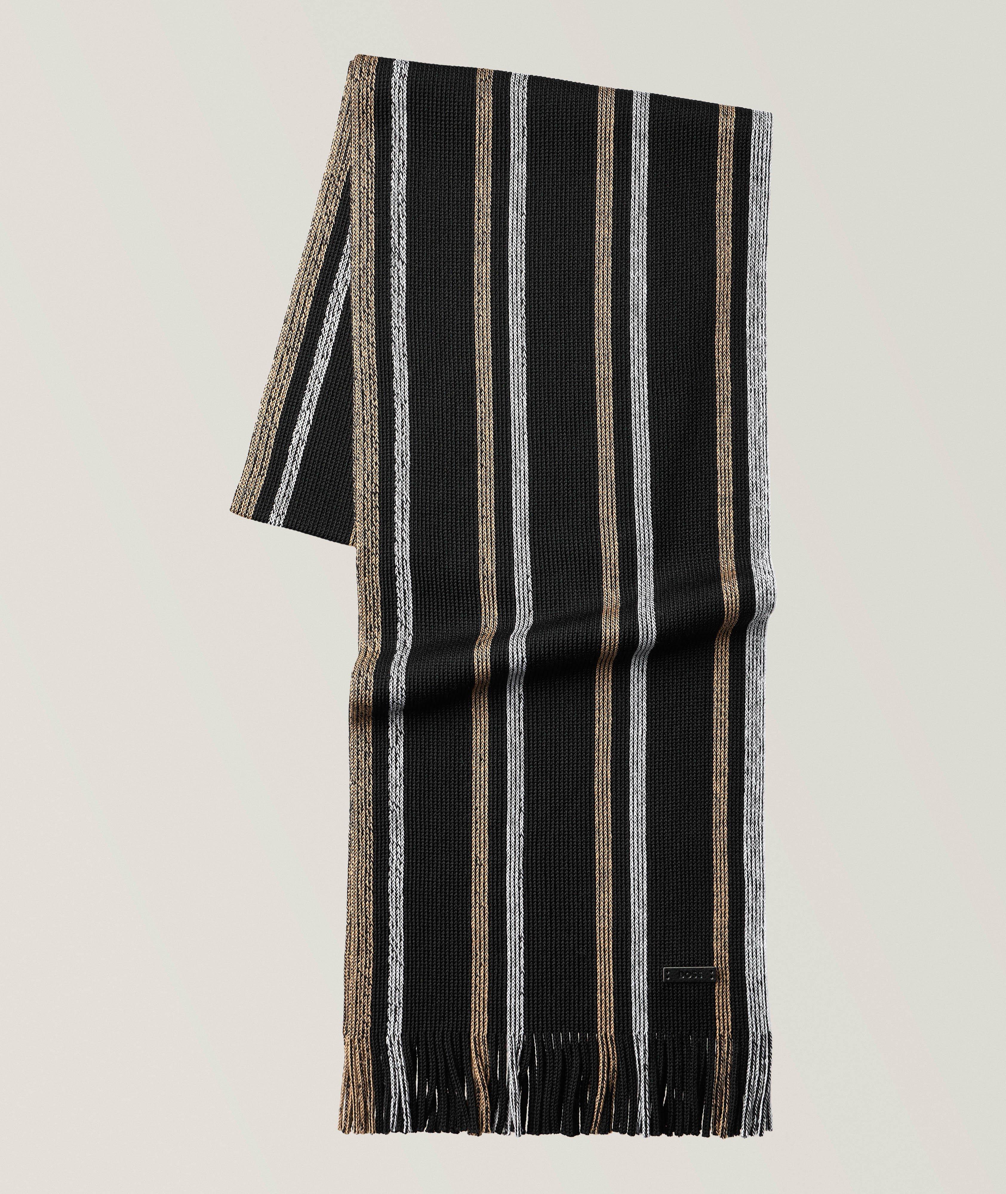 BOSS Albas Striped Wool Scarf 