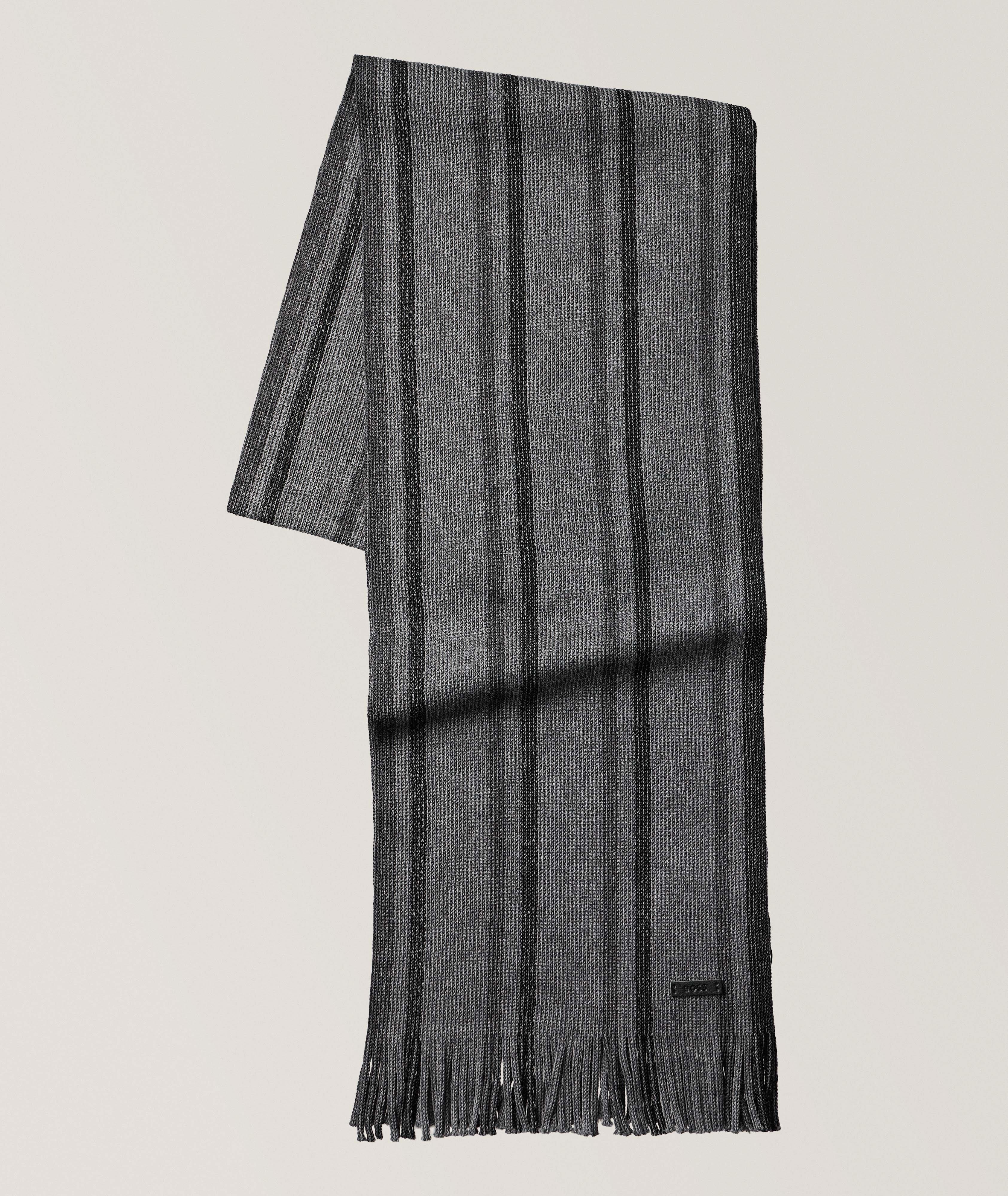 BOSS Albas Striped Wool Scarf 