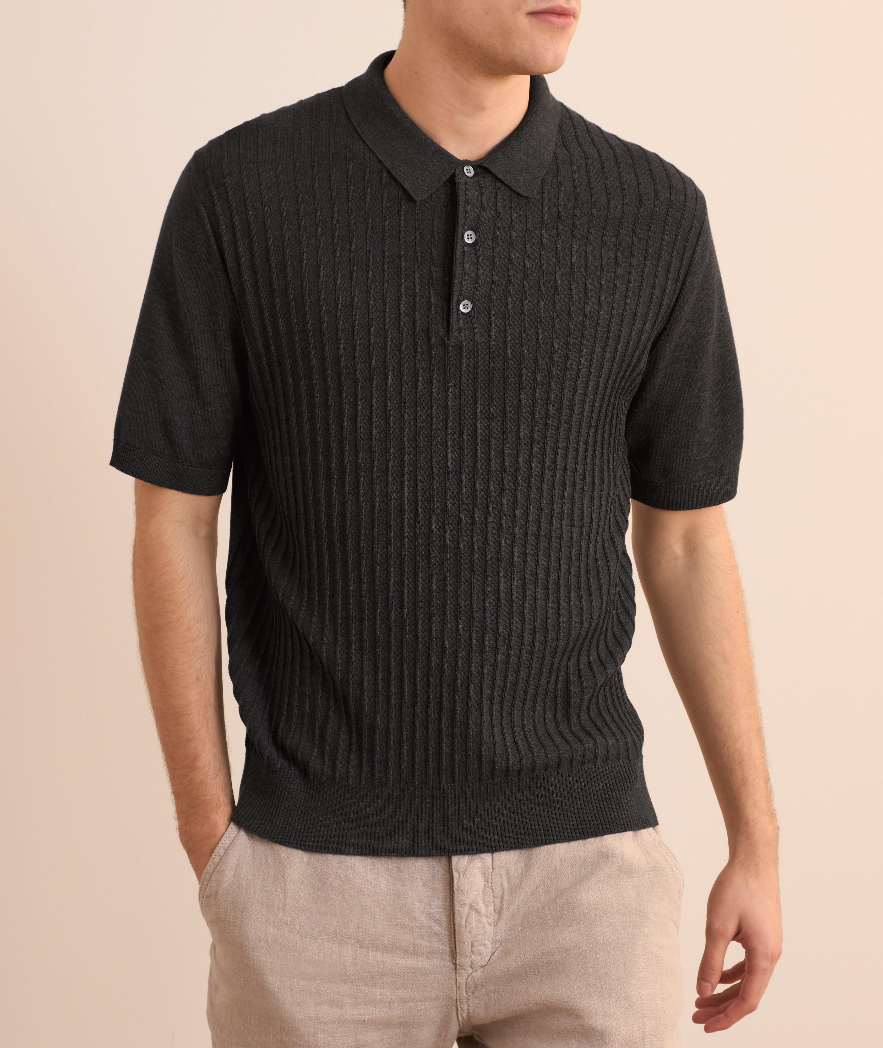 Cotton-Blend Ribbed Knit Polo  image 1