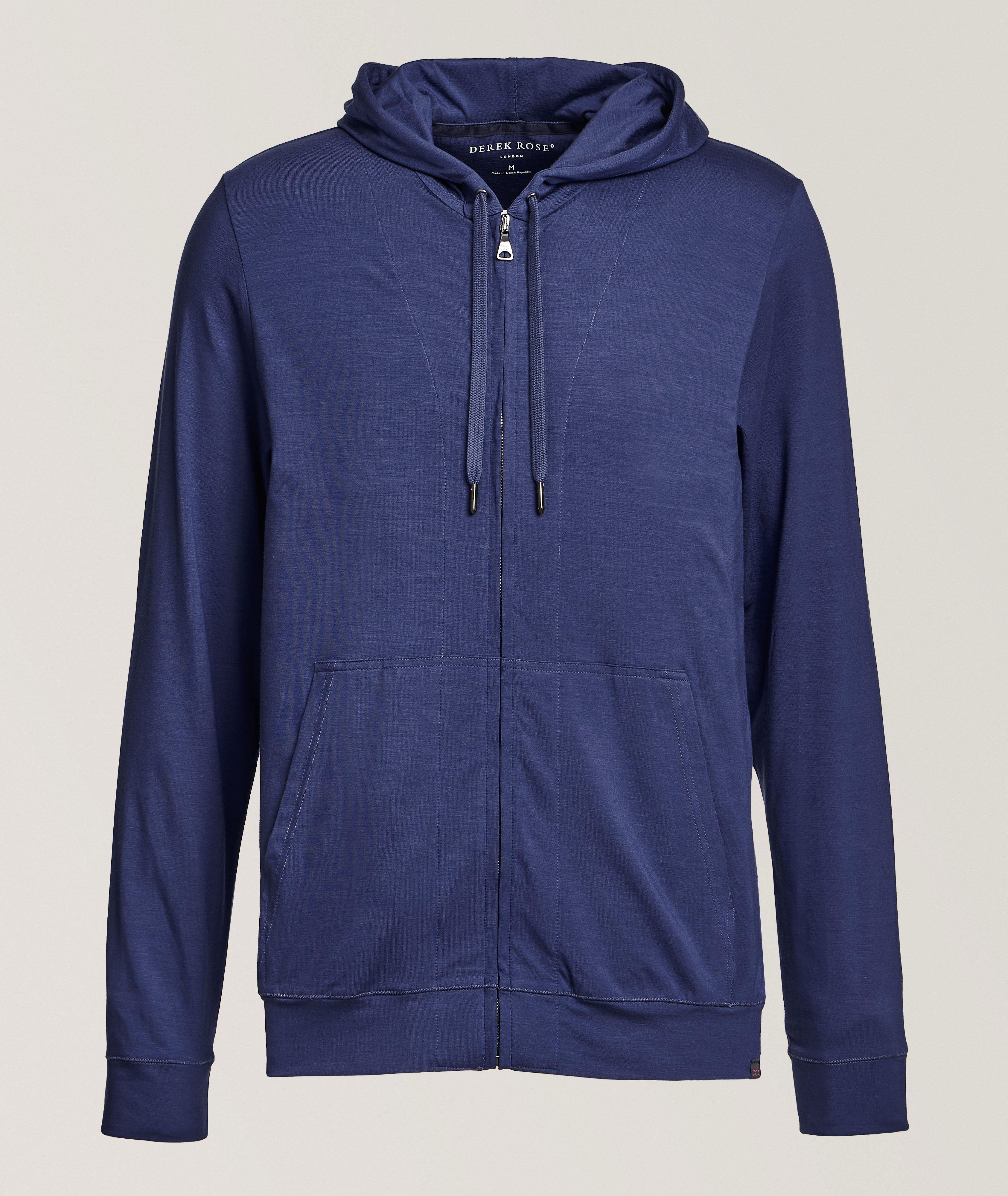 Derek Rose Chandail À Capuchon Basel En Modal Extensible Microfibre En Bleu | Taille Homme Grand