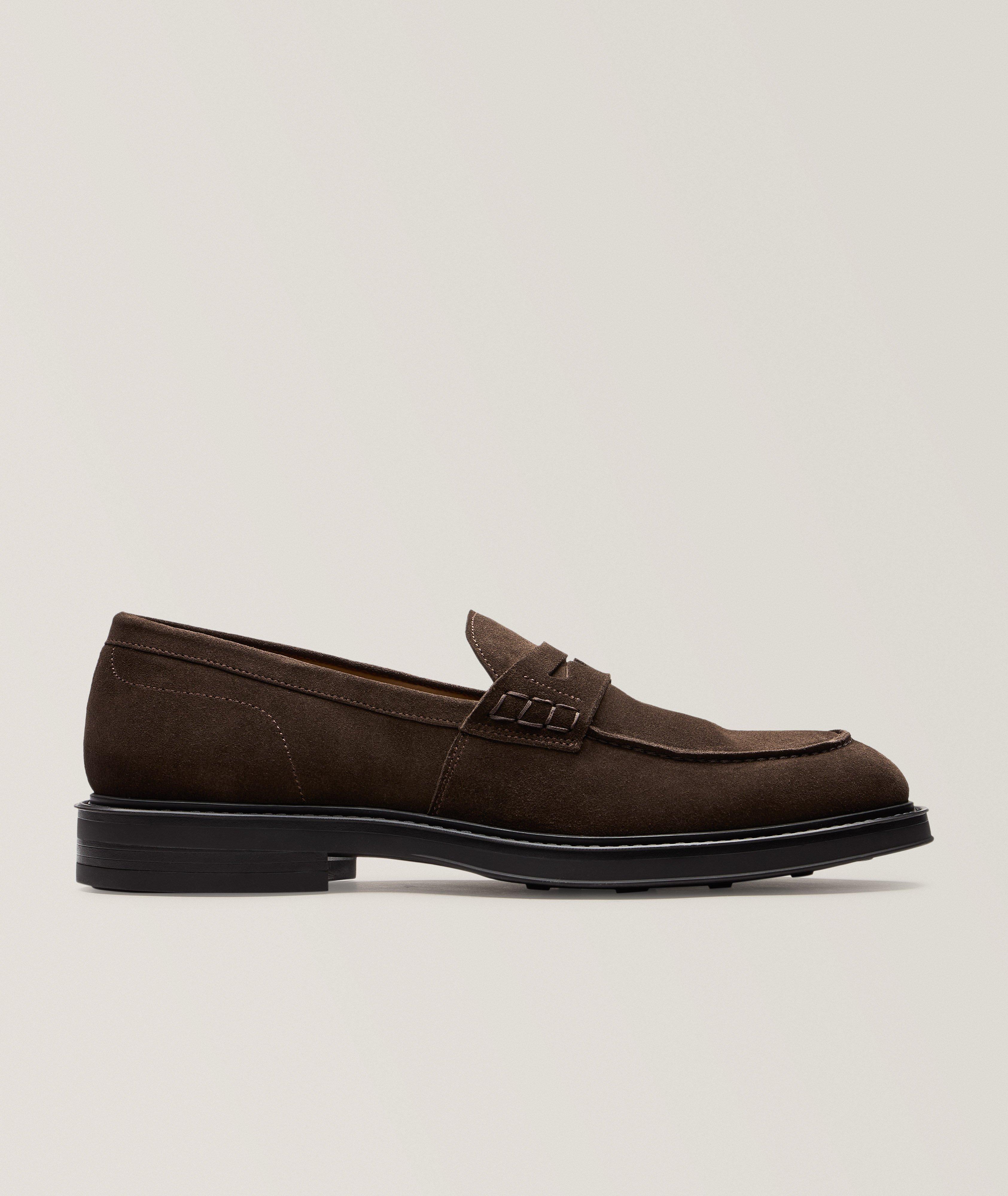 Split-Toe Suede Penny Loafers