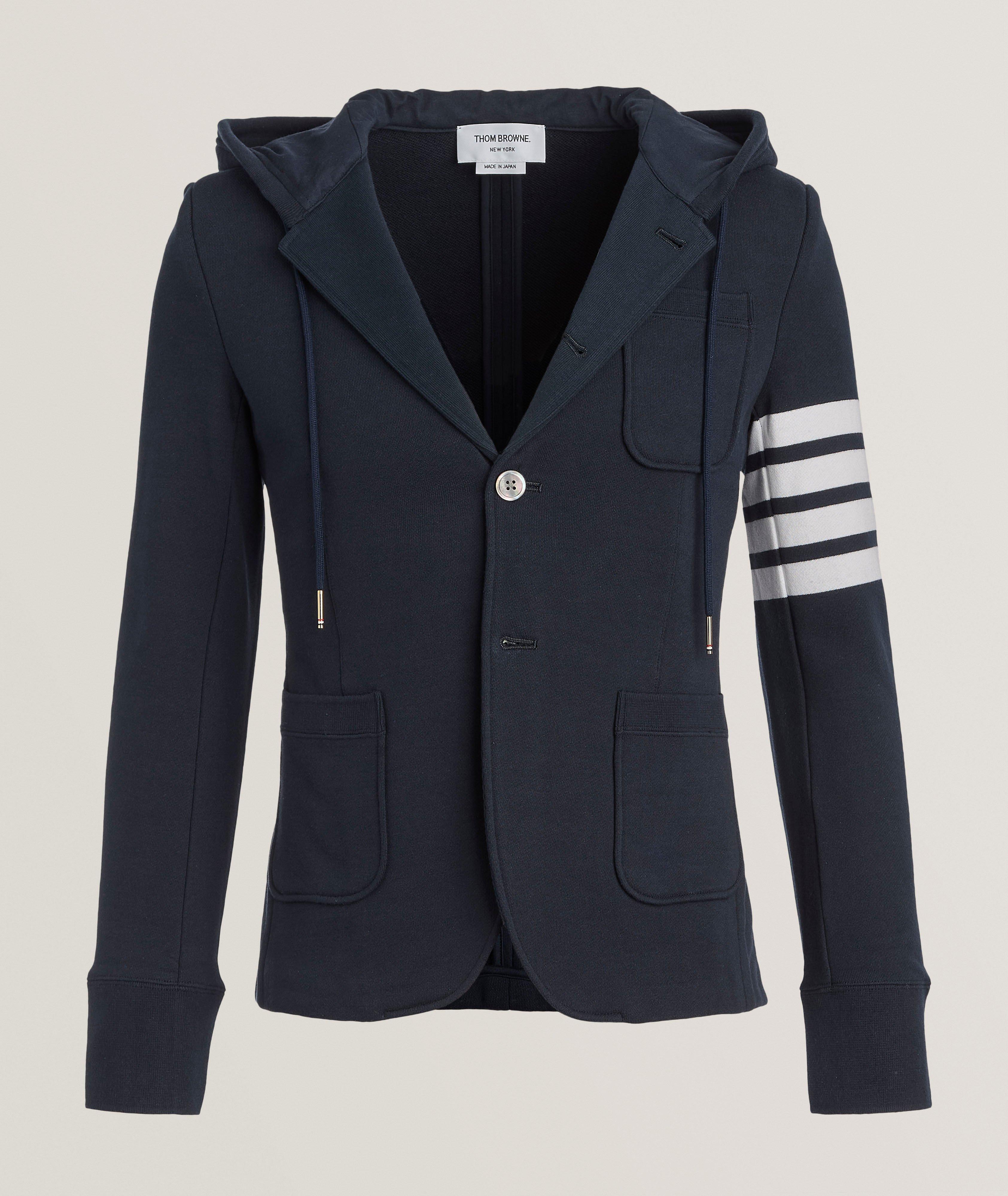 Striped Hooded 4-Bar Cotton Cardigan  image 0